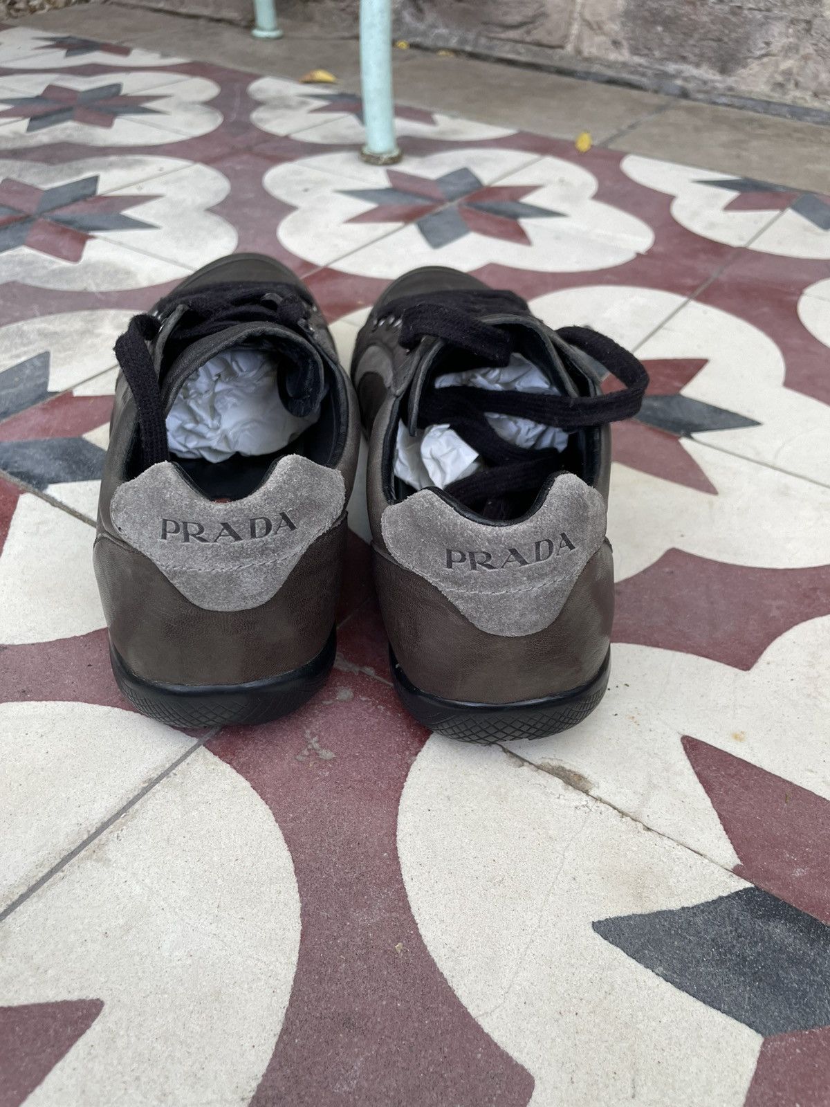 Prada Rare vintage Y2K Prada Linea Rossa khaki leather sneaker Size US 7 / EU 40 - 8 Thumbnail