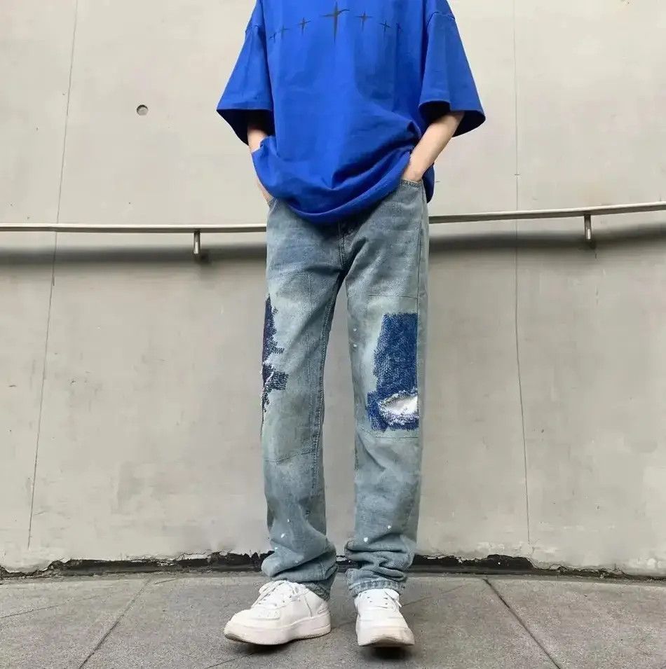Japanese Brand Vintage Distressed Jeans Slim Fit Repaired Patchwork Denim Size US 32 / EU 48 - 6 Thumbnail