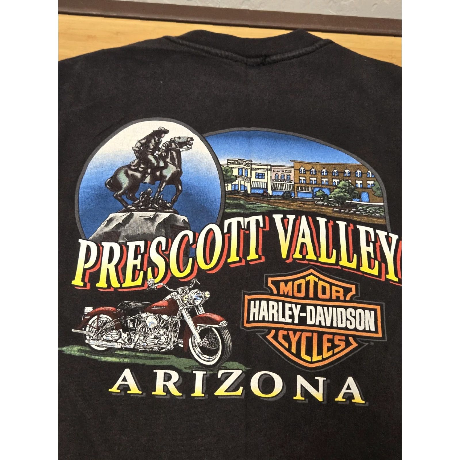 Harley Davidson VINTAGE Harley-Davidson Shirt Mens Large Black Prescott Valley Arizona 90s Motorcycle Graphic Print Crew Neck Short Sleeve Size US M / EU 48-50 / 2 - 5 Thumbnail
