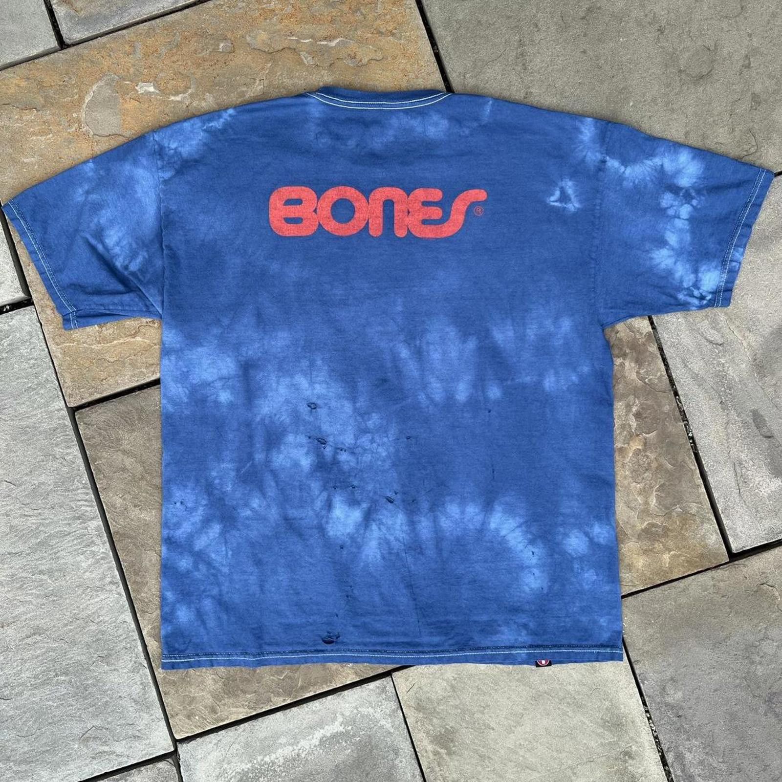 Bones Blue Distressed Tie Dye Bones Swiss Bearings Skate Tee Size US XL / EU 56 / 4 - 4 Thumbnail