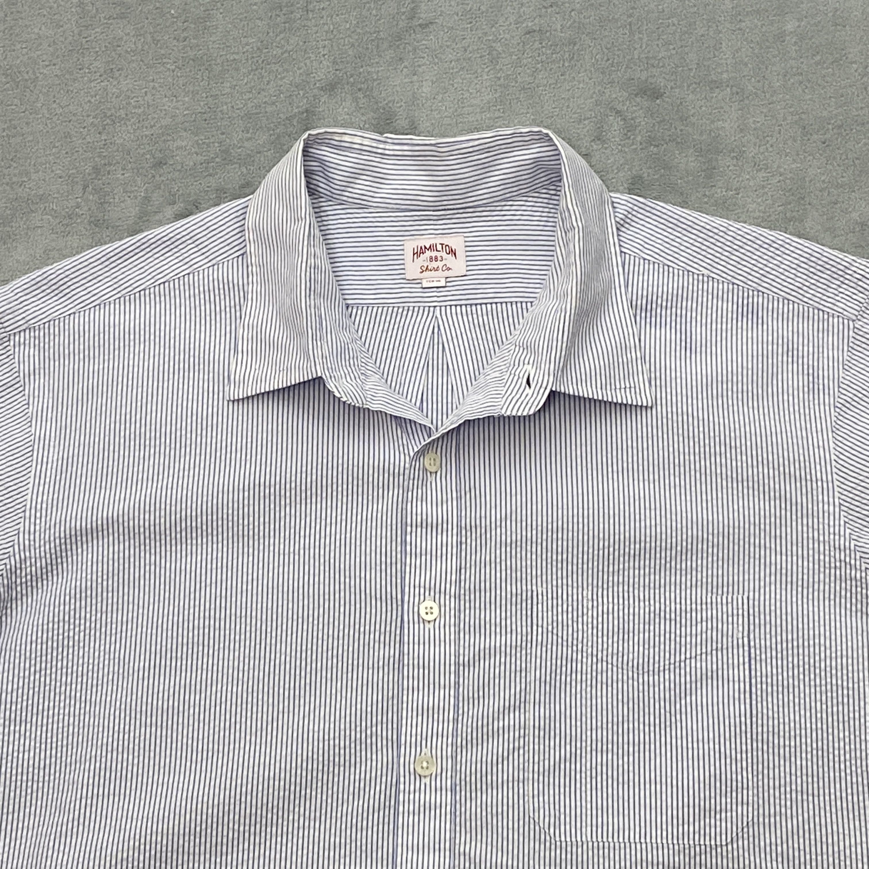 Hamilton Shirts SEERSUCKER Shirt Men XL Blue Striped Puckered Short Sleeve Size US XL / EU 56 / 4 - 4 Thumbnail