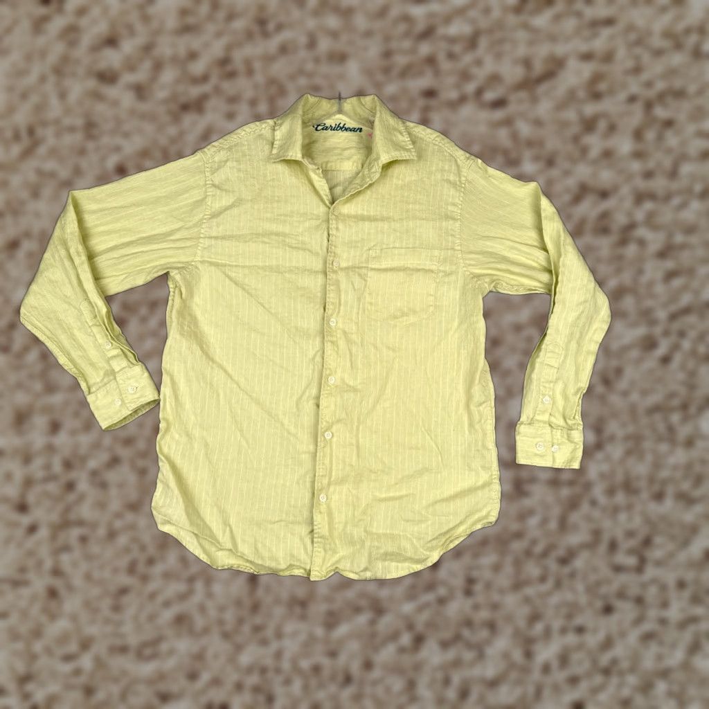 Vintage Carribean Shirt Men Medium Yellow Linen Cotton Blend Button-Up Long Sleeve Shirt Size US M / EU 48-50 / 2 - 1 Thumbnail