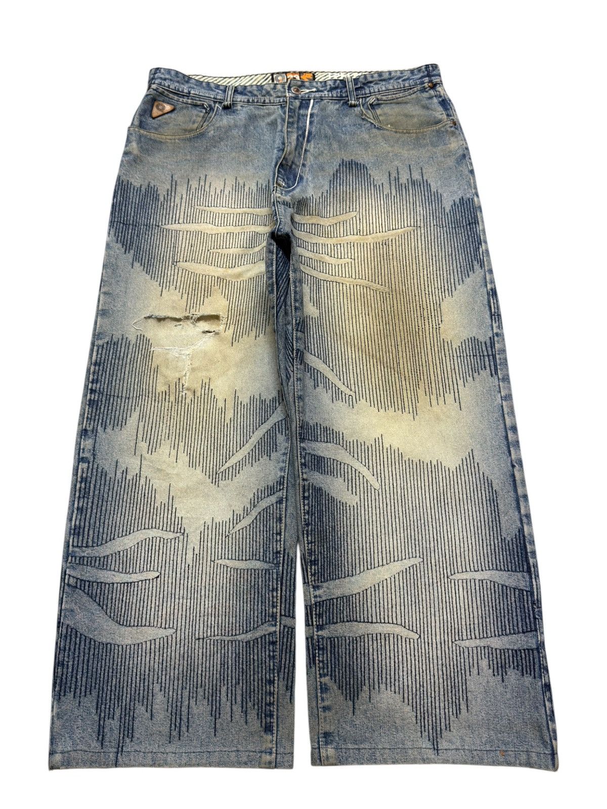 Akademiks Vintage Y2K Akademiks Faded Wash Boro Sashiko Wide Leg Baggy Size US 38 / EU 54 - 1 Thumbnail