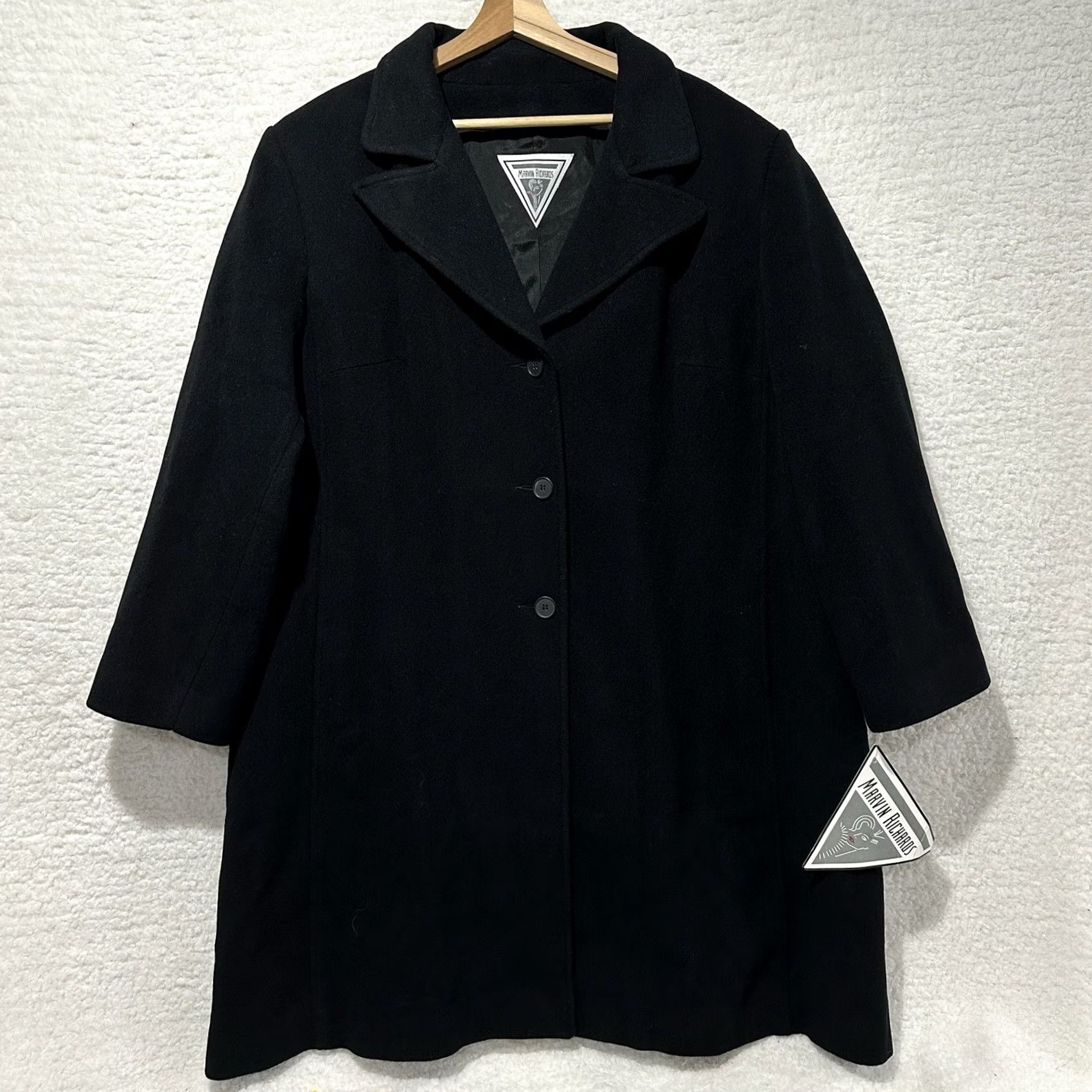 Vintage Marvin Richards Coat Women’s 2X Black 100% Wool 3 Button Front Lined Dry Clean 100% Acetate USA Made NWT Christmas City Fall Winter Size XXL / US 16-18 / IT 52-54 - 6 Thumbnail