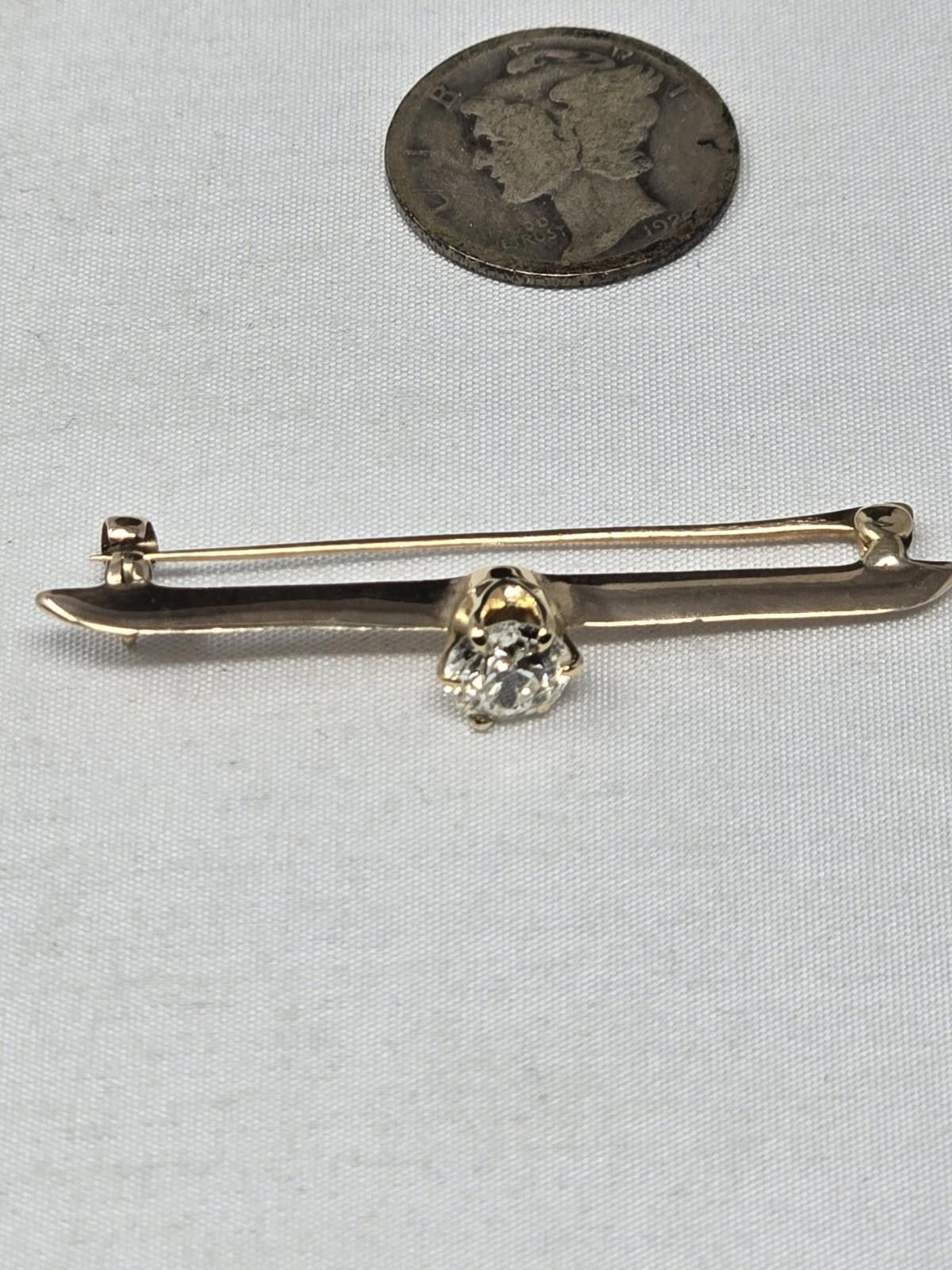 Antique Rivet ​Antique 14k Gold ~0.83ct Old European Diamond Bar Pin 2g Size ONE SIZE - 2 Thumbnail