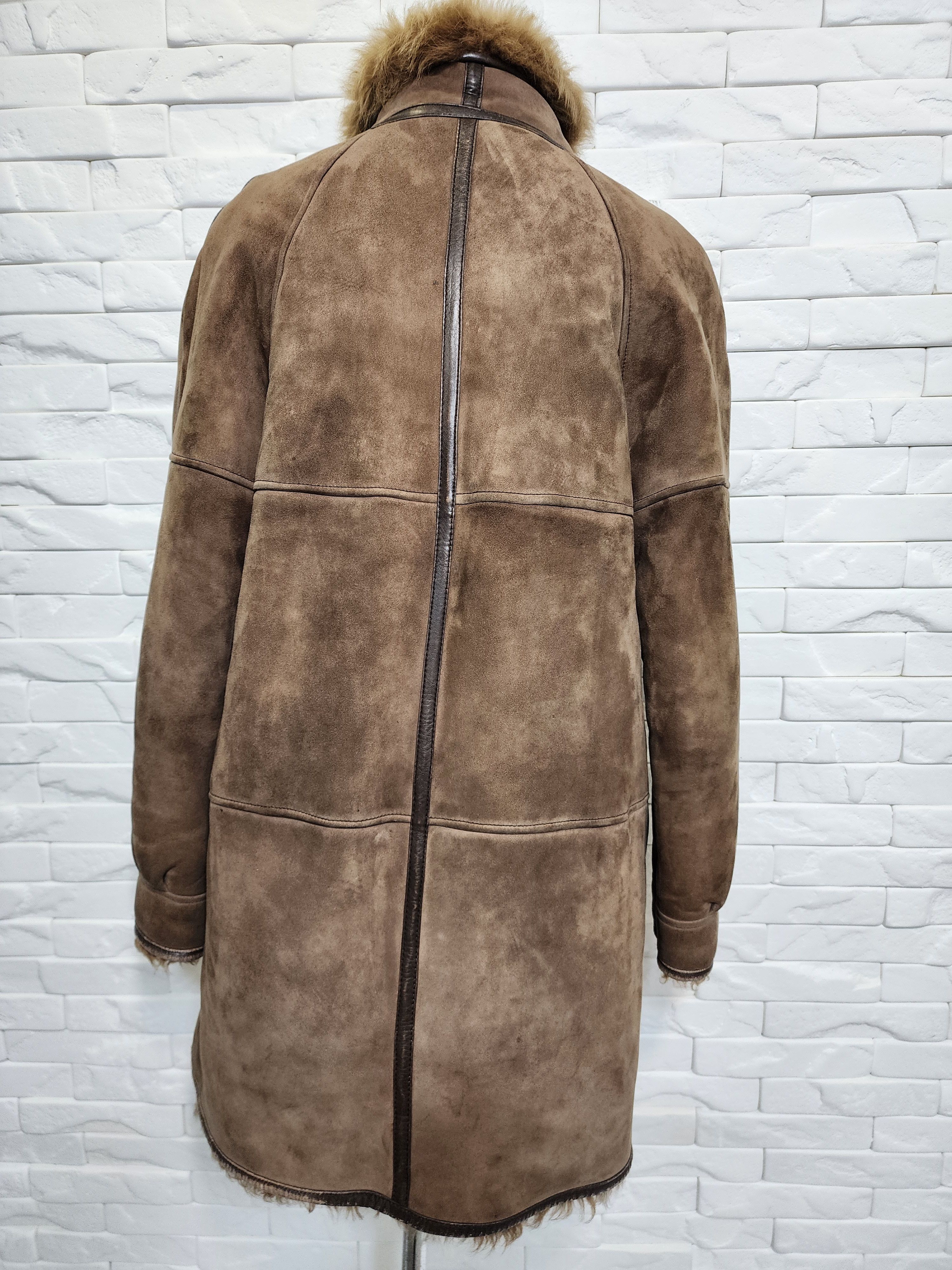 Genuine Leather Brown Sheepskin Coat: Genuine Fur, Plastic Zipper. Size XL / US 12-14 / IT 48-50 - 4 Thumbnail