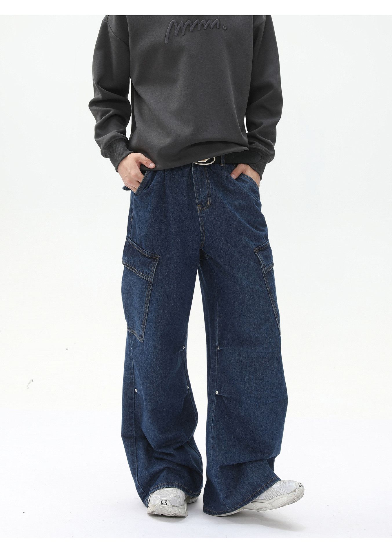 Jean High street patchwork multi-pocket wide-leg work jeans Size US 32 / EU 48 - 2 Thumbnail