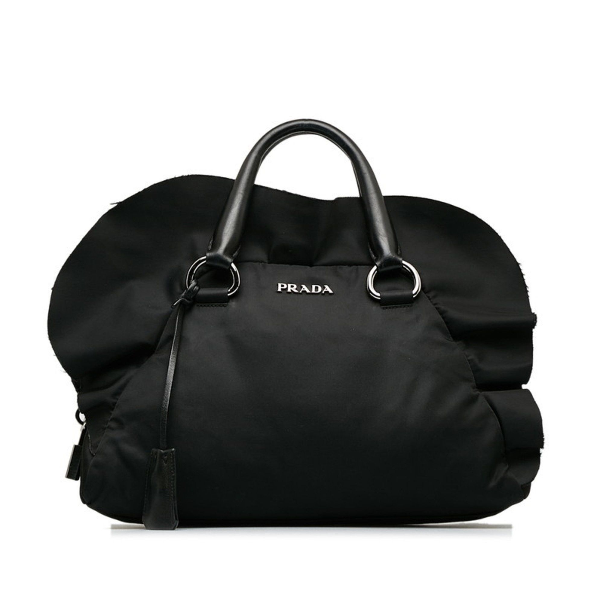 image of Prada Frill Handbag Bl0546 Black Nylon Women's Prada