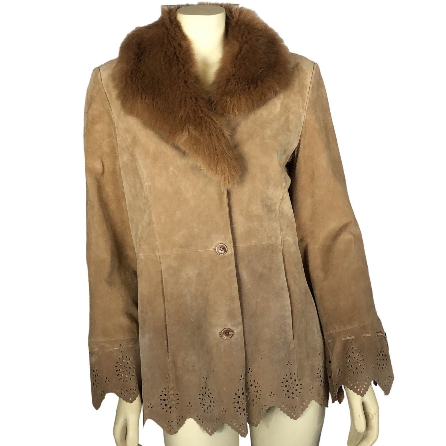 Vtg Dennis Basso Boho penny lane Suede jacket fur collar XS