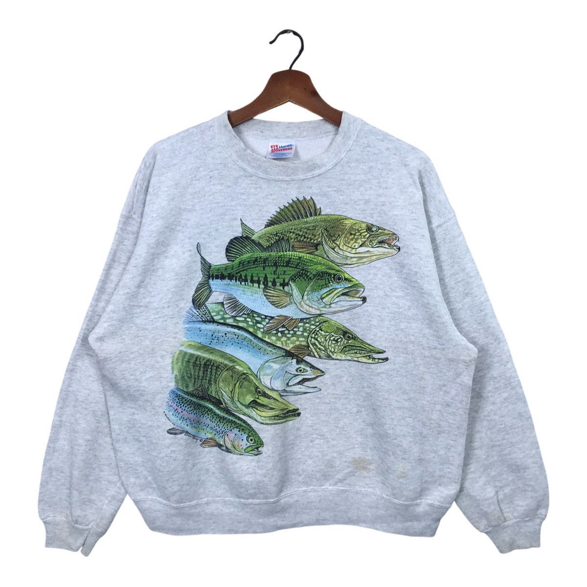 Hanes × Vintage Vintage 90’s Don Ray Harlequin Trout Fishing Sweatshirt Size US XL / EU 56 / 4 - 1 Thumbnail