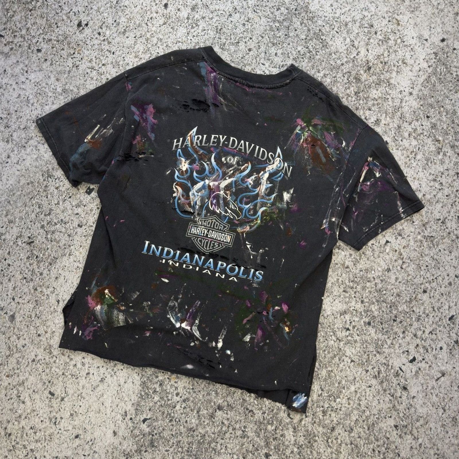 Harley Davidson Harley Davidson Thrashed Paint Distressed Shirt ERD Grunge Size US XL / EU 56 / 4 - 8 Thumbnail