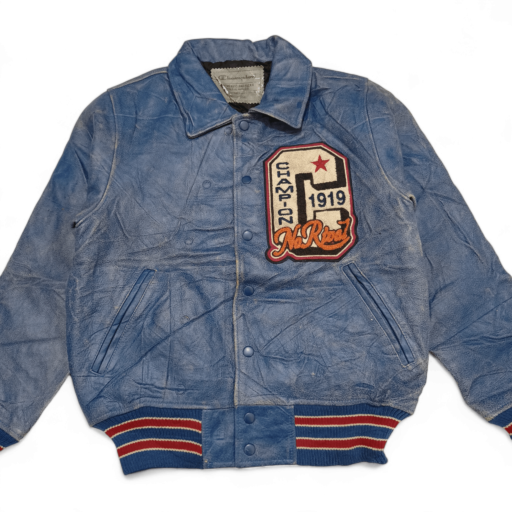Champion Vintage Champion Varsity Bomber Distressed Leather Jacket Size US M / EU 48-50 / 2 - 4 Thumbnail