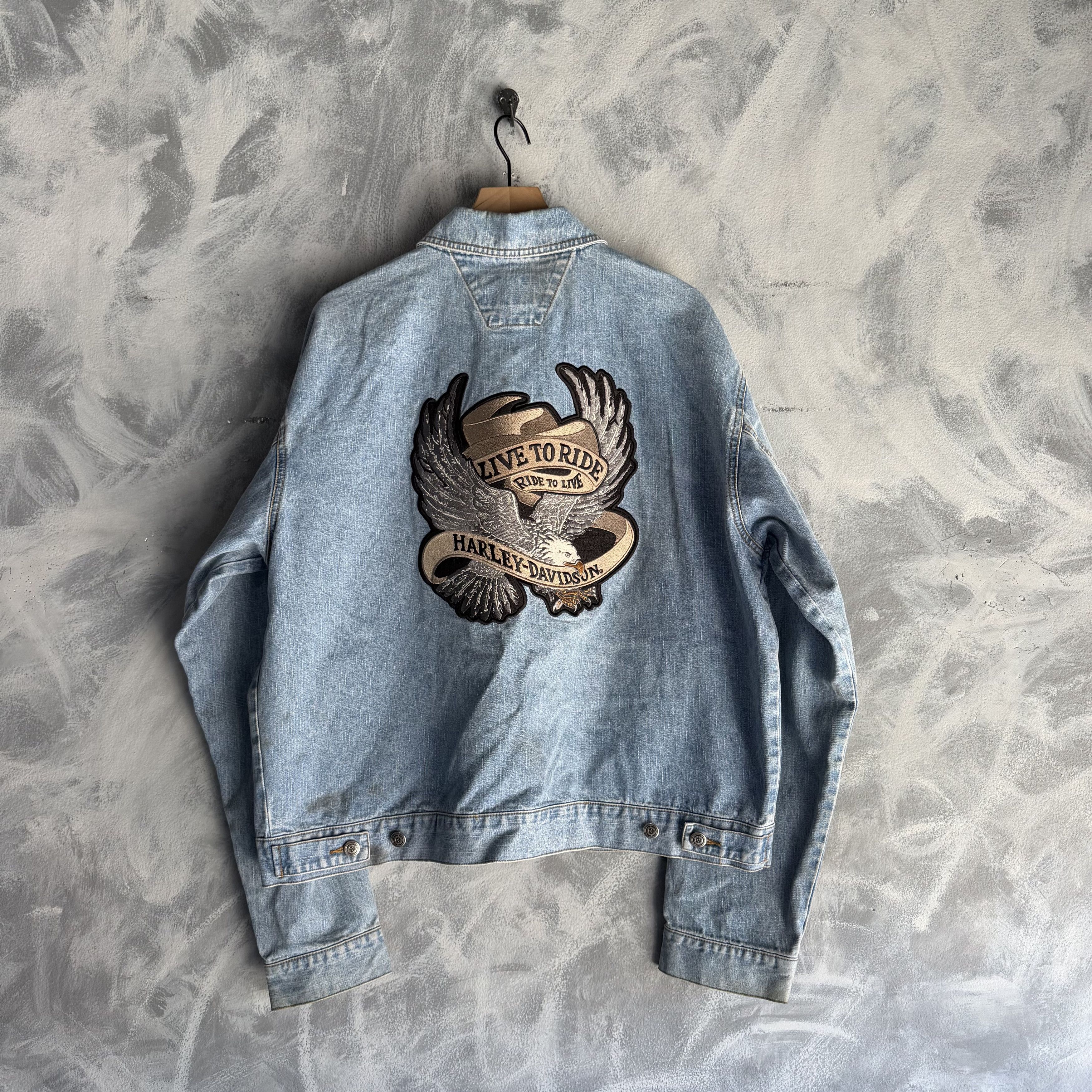 Harley Davidson Harley Davidson Genuine Denim Jean Jacket Mens Eagle Biker Size US XL / EU 56 / 4 - 1 Thumbnail