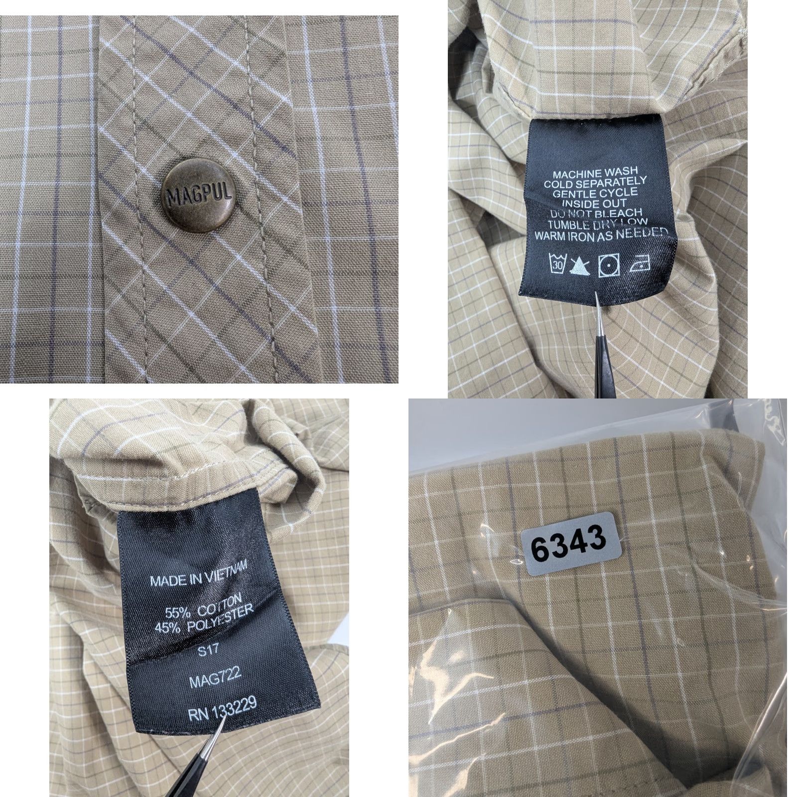 Vintage Magpul Shirt Mens Large Beige Plaid Button-Up Short Sleeve Snap Casual Outdoor Military Classic. Size US L / EU 52-54 / 3 - 8 Thumbnail