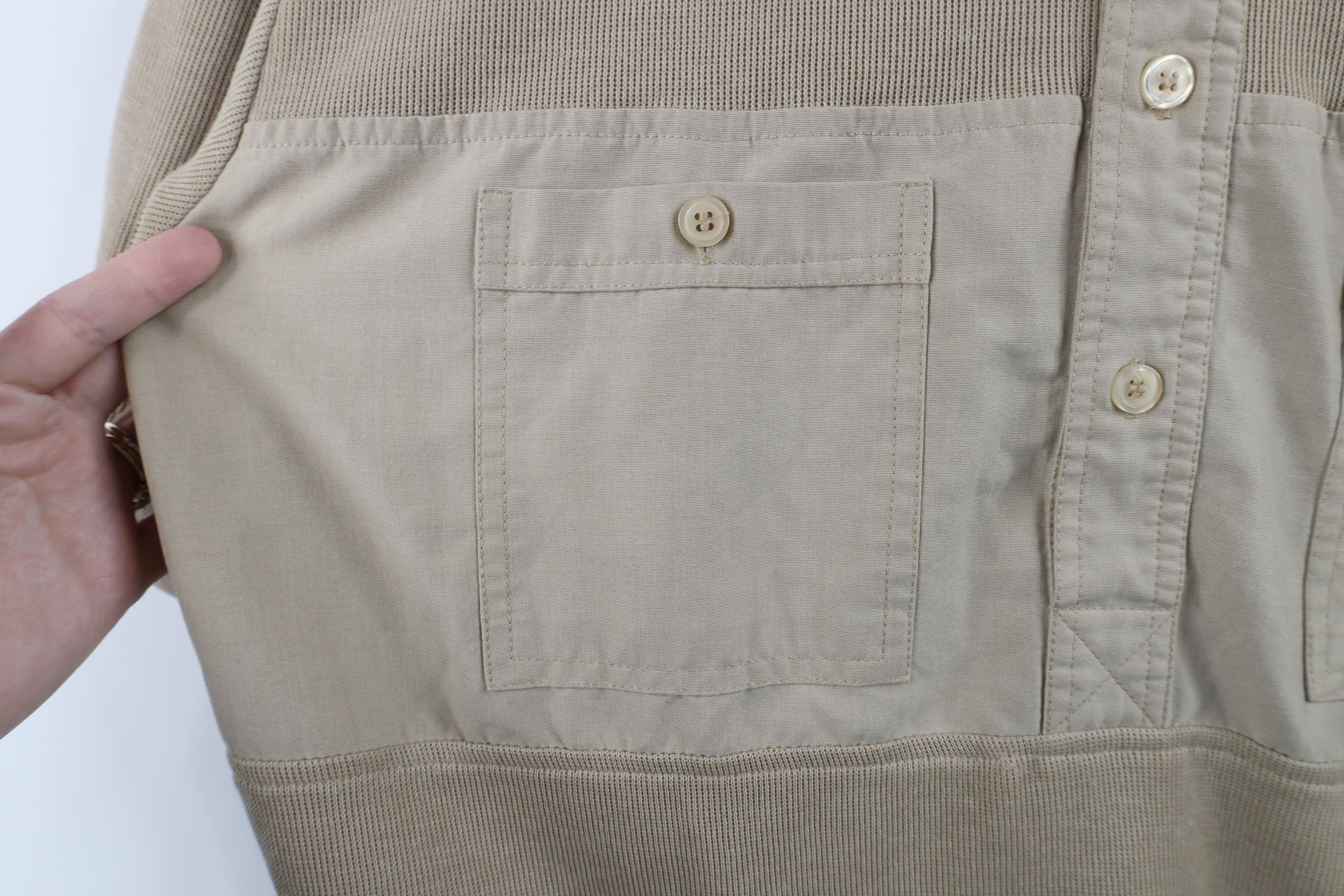 Vintage Vintage 90s Streetwear Ribbed Knit Pullover Polo Shirt Beige Size US L / EU 52-54 / 3 - 5 Thumbnail