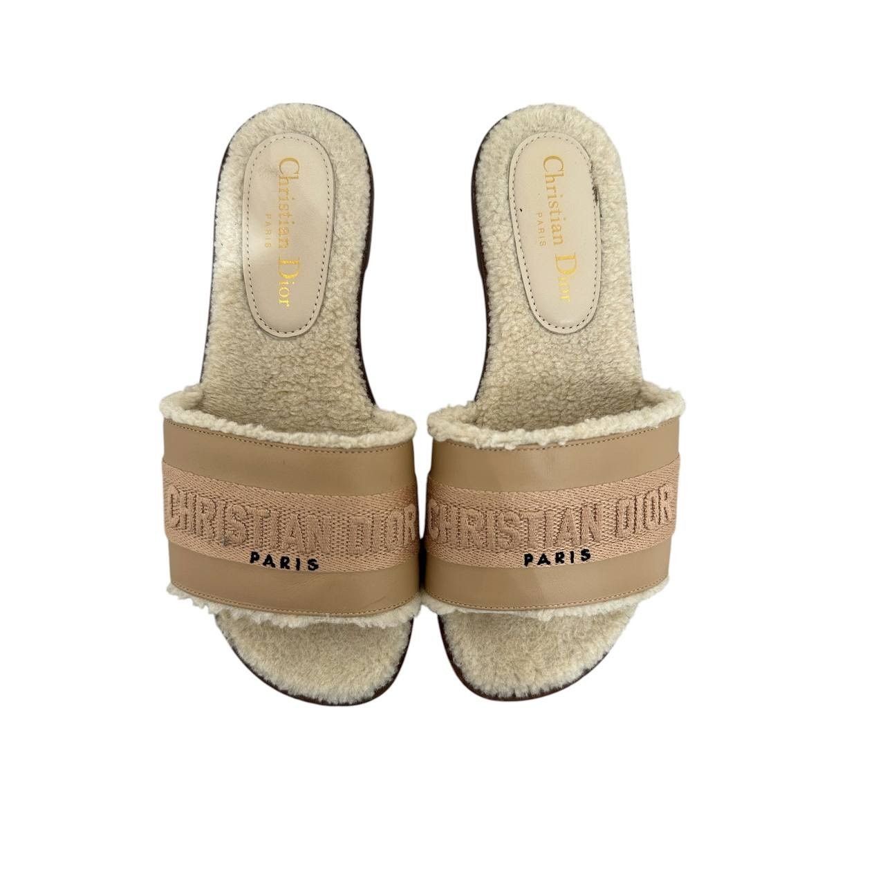 Dior Christian Dior Dway Beige Suede Shearling Flat Sandals 37 Size US 6 / IT 36 - 1 Thumbnail
