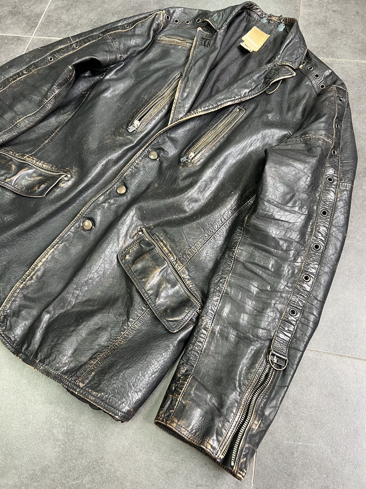 Diesel Vintage 90s Diesel crazy faded Leather moto coat jacket Size US XL / EU 56 / 4 - 5 Thumbnail