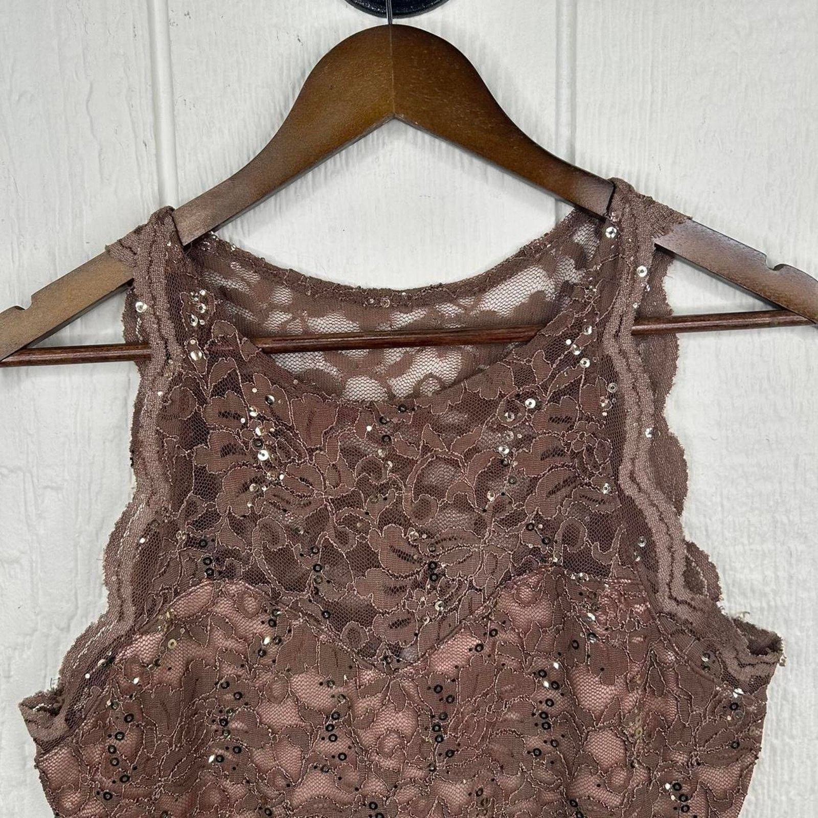 Boston Proper Vintage 90’s Brown Sparkly Lace Halter Going Out Top Small Size S / US 4 / IT 40 - 4 Thumbnail