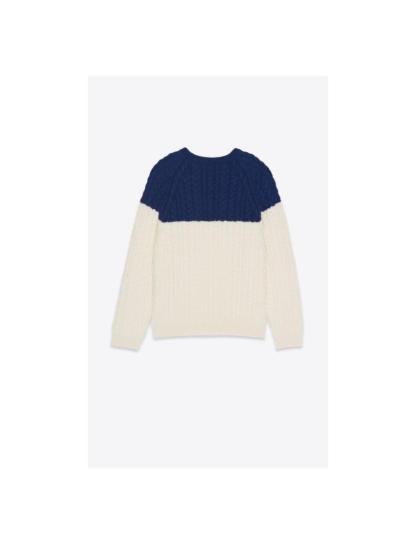 Saint Laurent Paris o1bcso1str0924 Boxy Fit Patchwork Sweater in White/Navy Size US L / EU 52-54 / 3 - 2 Thumbnail