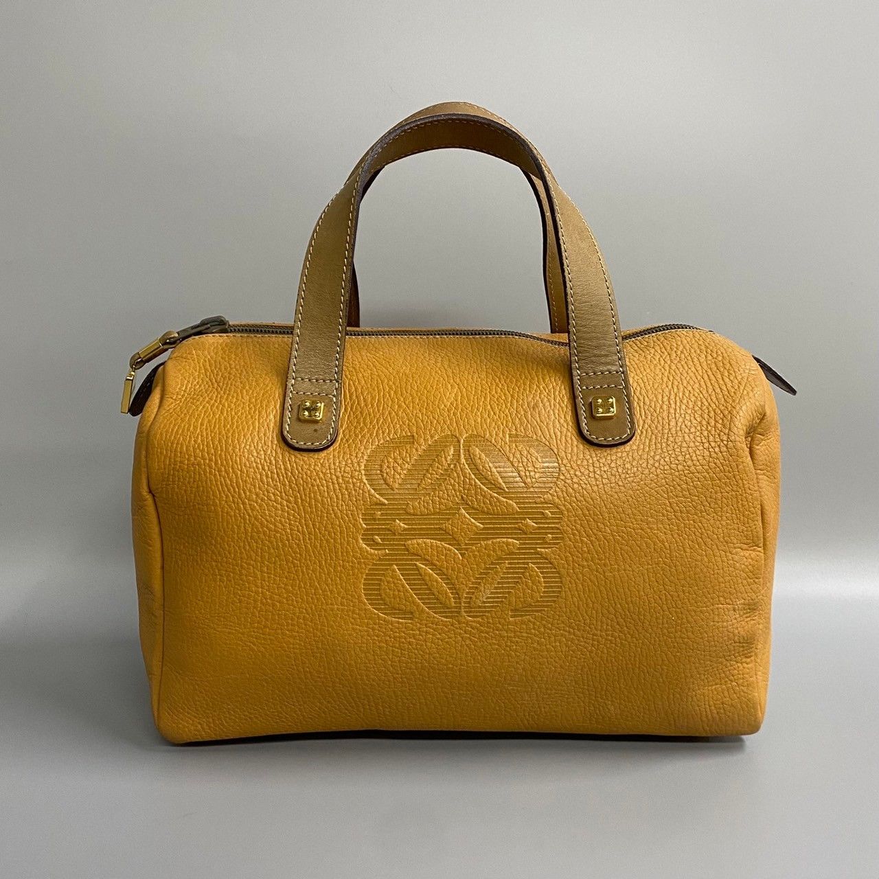 image of Loewe Anagram Leather Boston Bag in Brown, Women's