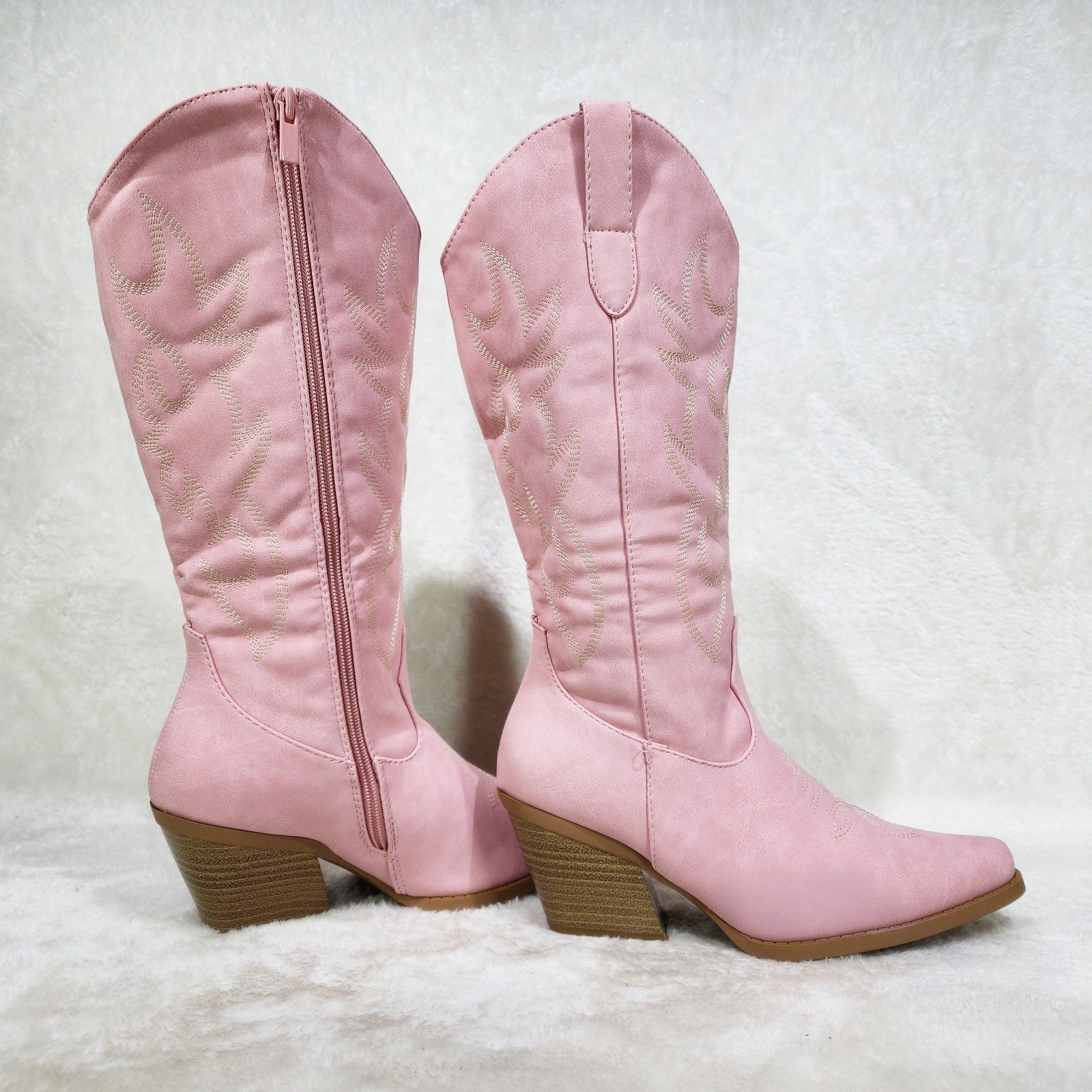 Other Dusty Pink Leatherette Country Western Cowgirl Knee Boots Size US 6 / IT 36 - 6 Thumbnail