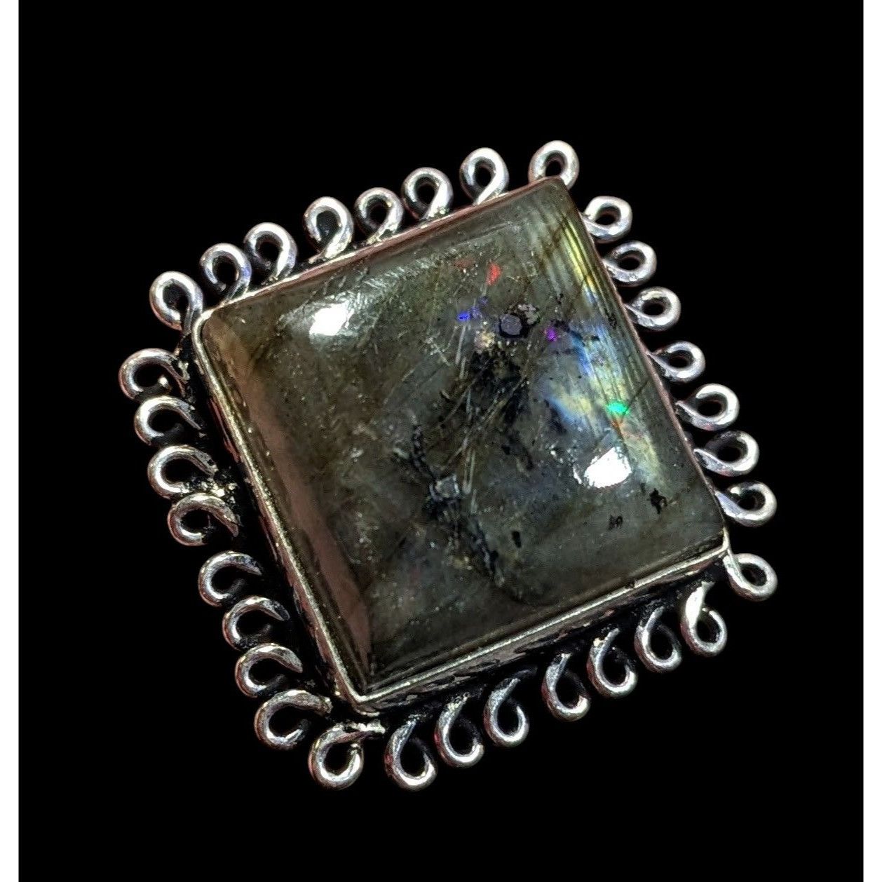 Other Whimsical Labradorite Square Cut Sterling Silver Ring Size 1 Size ONE SIZE - 1 Thumbnail