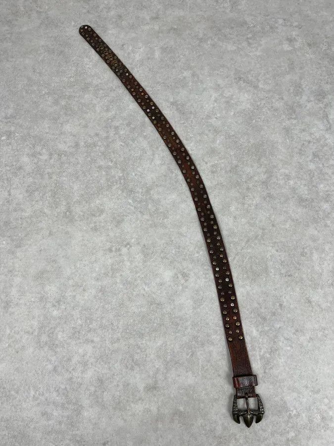Roberto Cavalli 2000s Cavalli Dragon Claw Buckle Brown Studded Leather Belt Size ONE SIZE - 8 Thumbnail