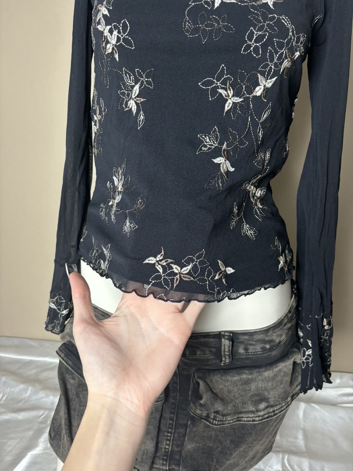 Japanese Brand × Vintage Mesh printed floral vintage long sleeve top Size S / US 4 / IT 40 - 6 Thumbnail
