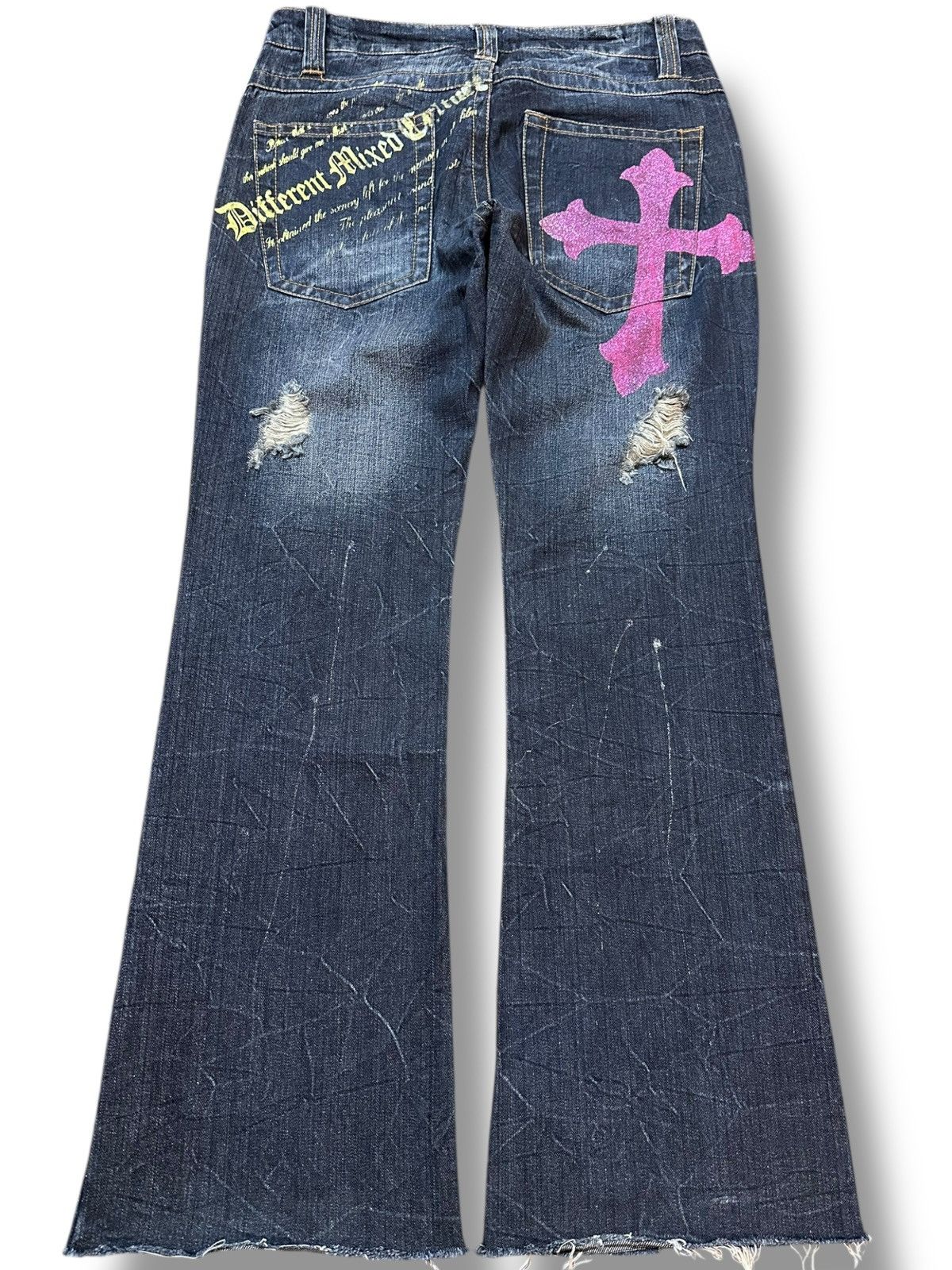Hysteric Glamour Vintage Sorridere Flare Grunge Cross Print Distressed Denim Size US 31 - 5 Thumbnail