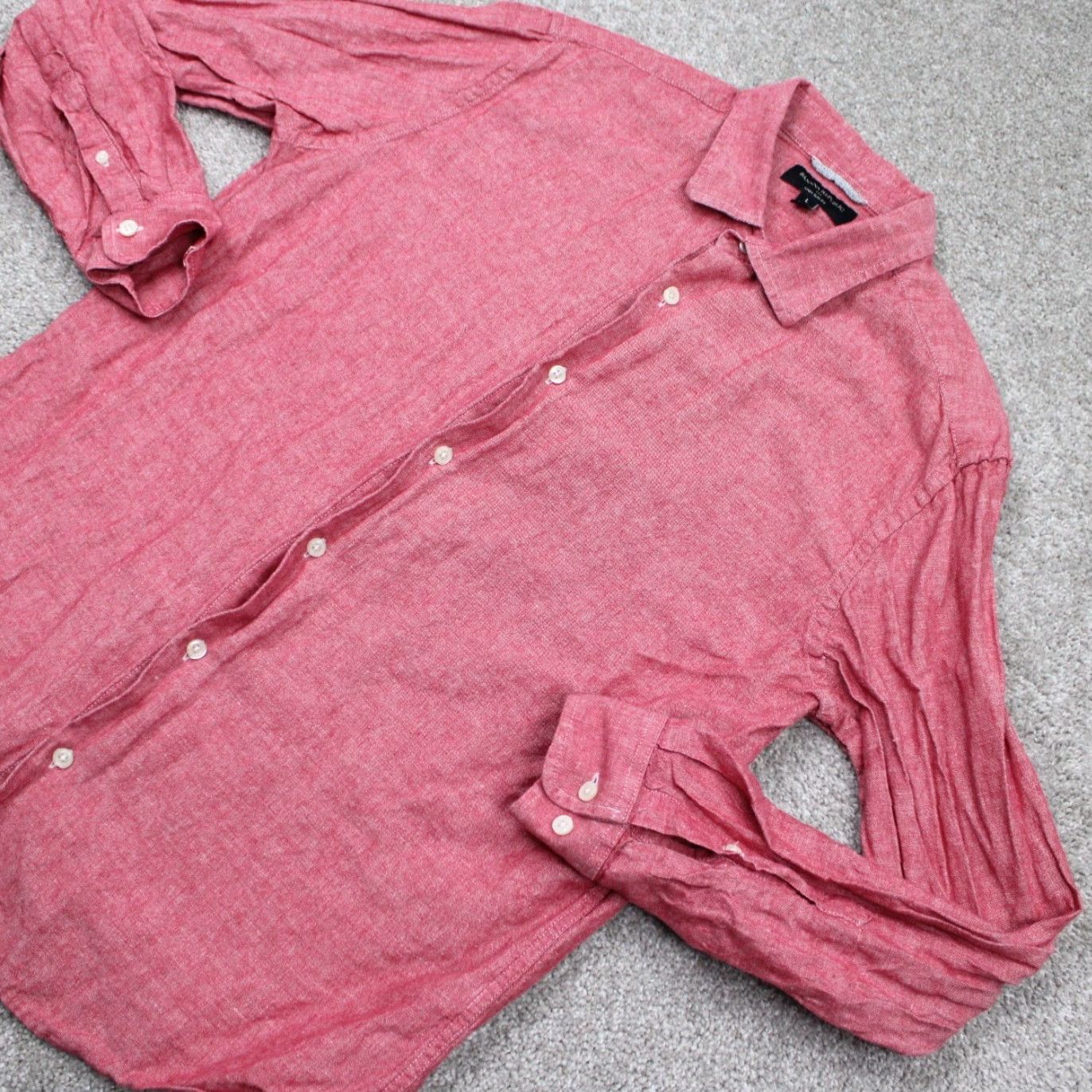 Banana Republic Banana Republic Shirt Mens Large Red Linen/Cotton Blend Button-Up Slim Fit L/S Collared Short/Long Sleeve Size US L / EU 52-54 / 3 - 3 Thumbnail