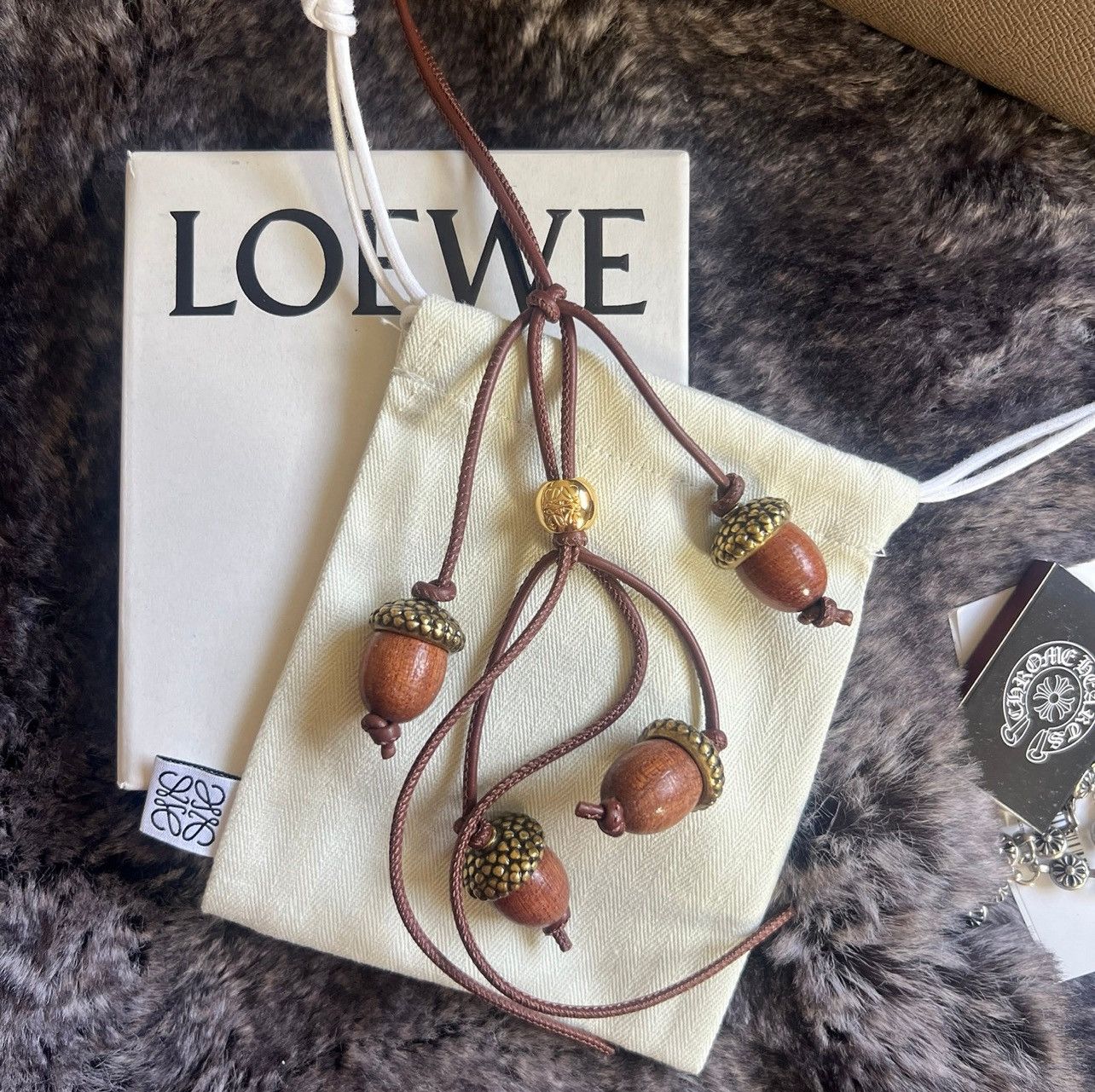 Loewe Loewe Leather Wooden Acorn Bag Charm Brown Rare New Keychain Size ONE SIZE - 4 Thumbnail