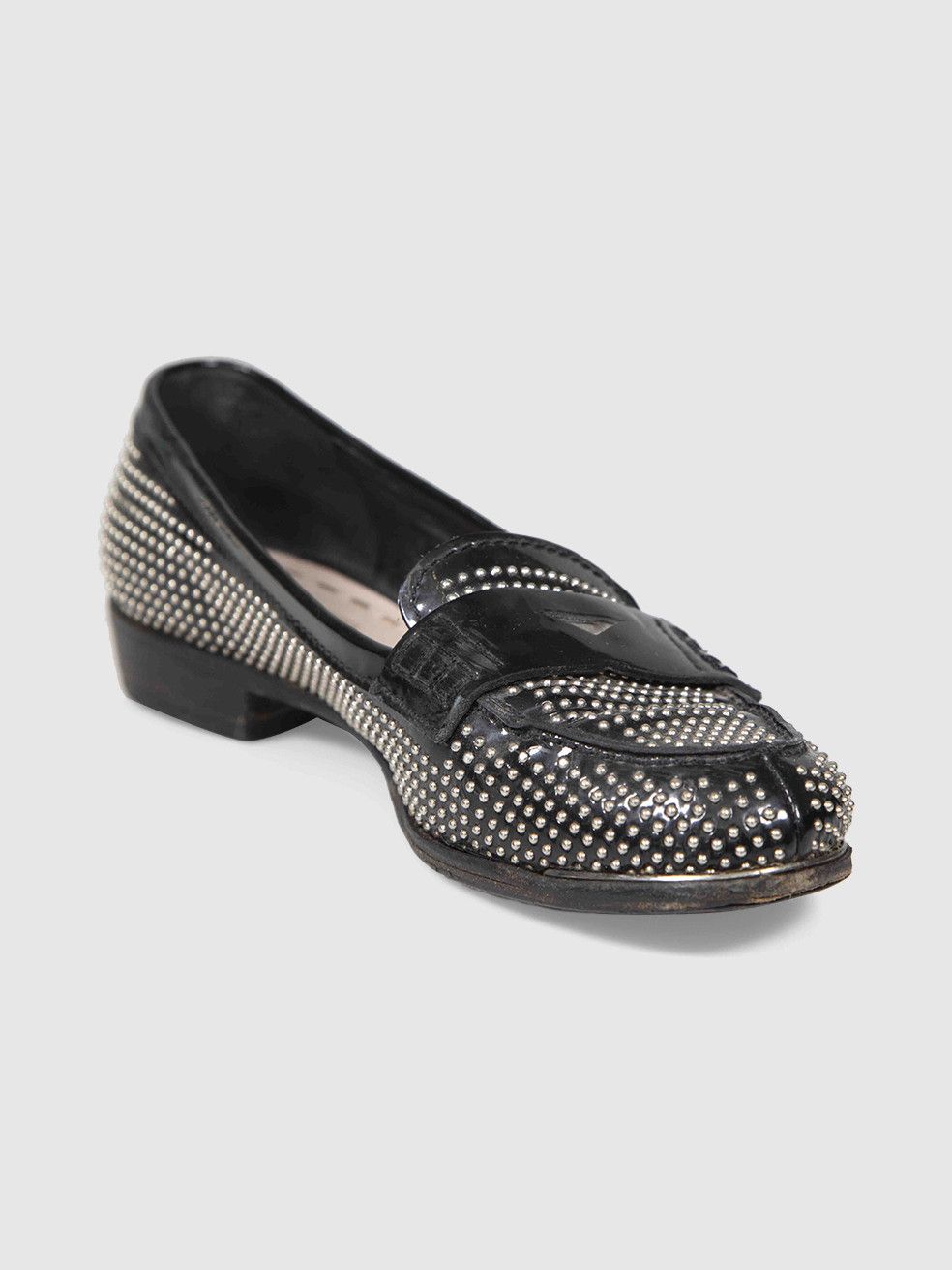 Miu Miu Black Patent Studded Loafers Size US 8 / IT 38 - 1 Thumbnail