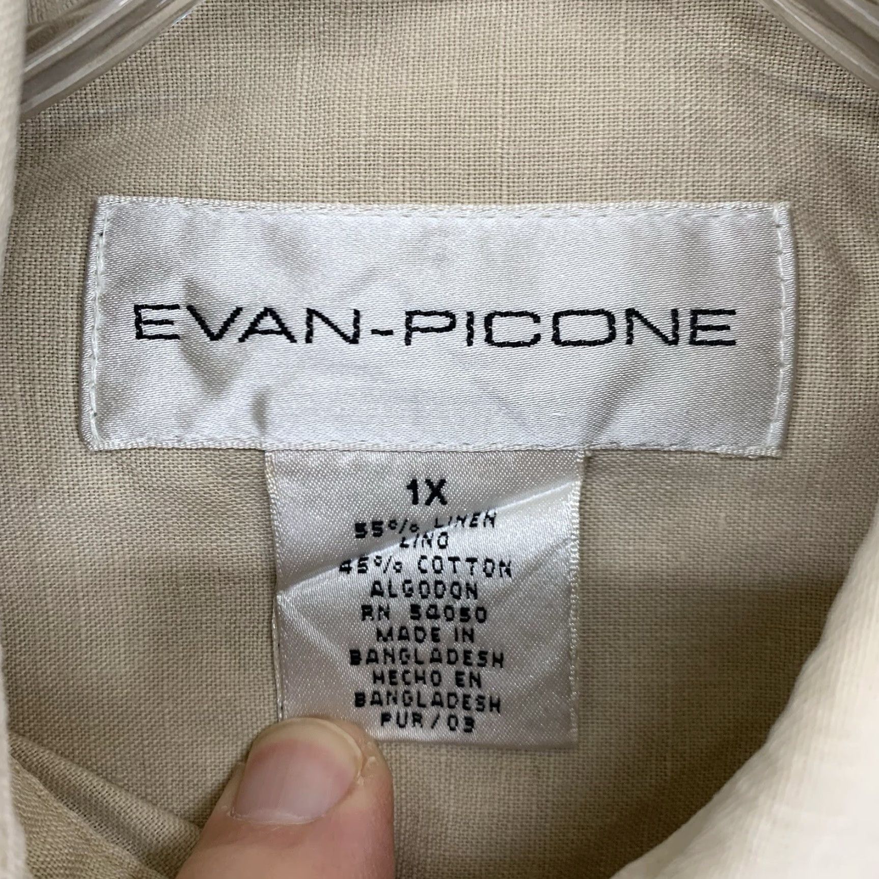 Evan Picone VINTAGE Women's Linen Blend Button-Up Shirt 1X Beige Embroidered All Seasons Bohemian Evan Picone Size XL / US 12-14 / IT 48-50 - 3 Thumbnail