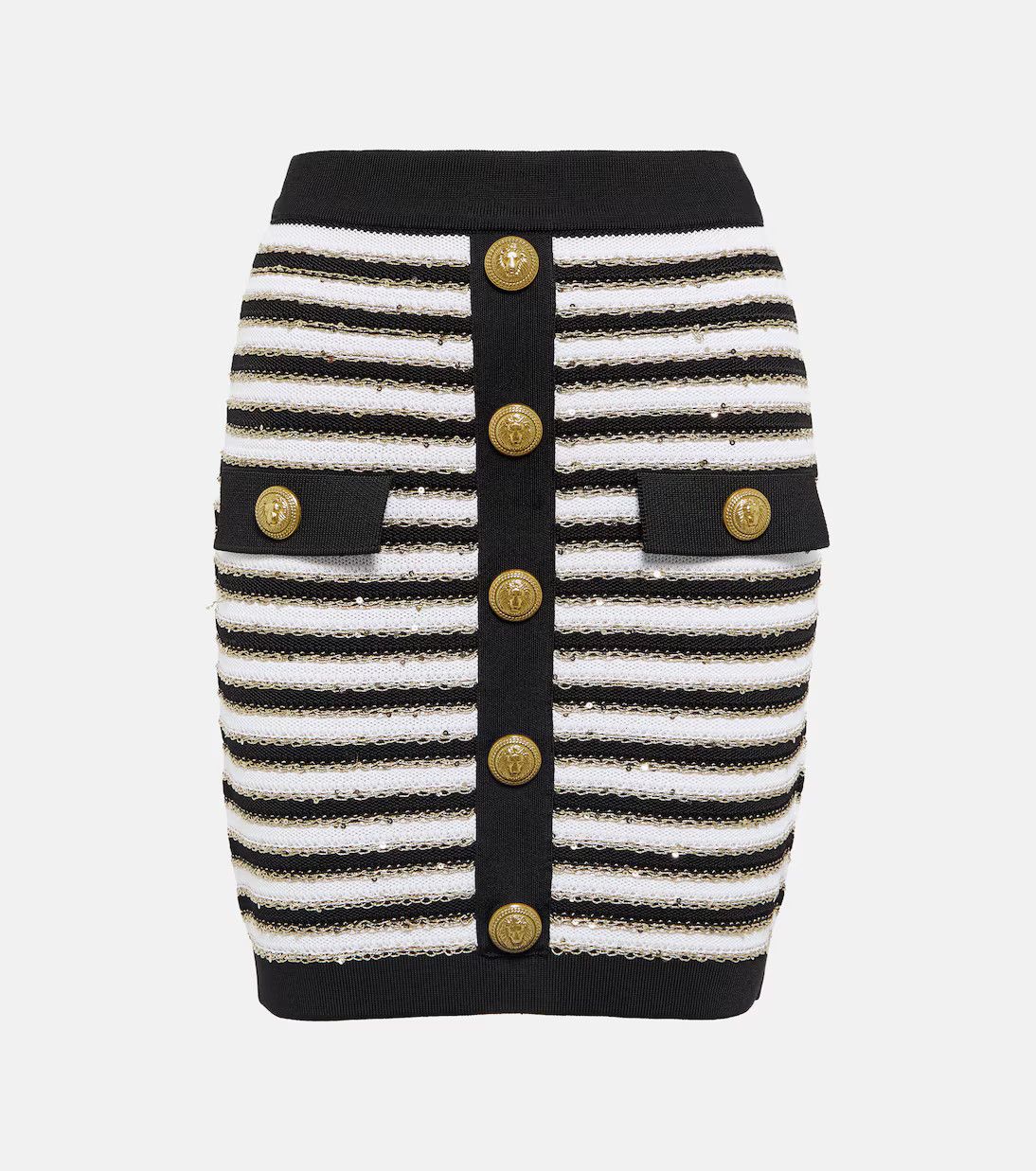 Balmain o1y0625 Mini Skirt in White/Black Size 26" / US 2 / IT 38 - 1 Thumbnail