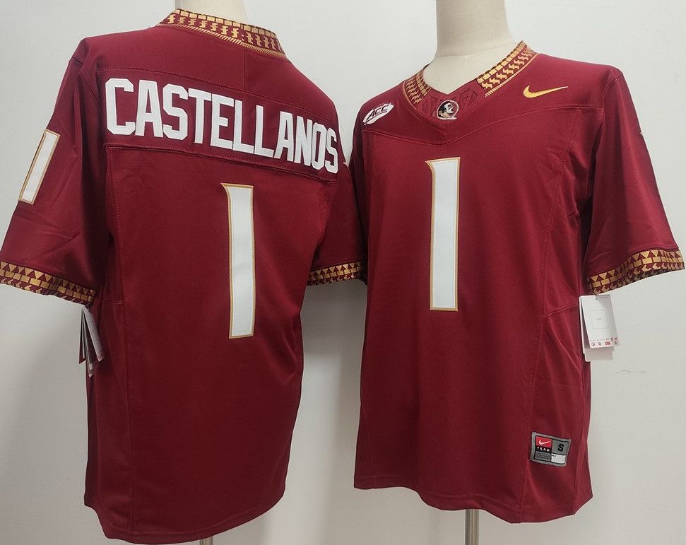 Men's NCAA FSU 1 Thomas Castellanos Red Jersey