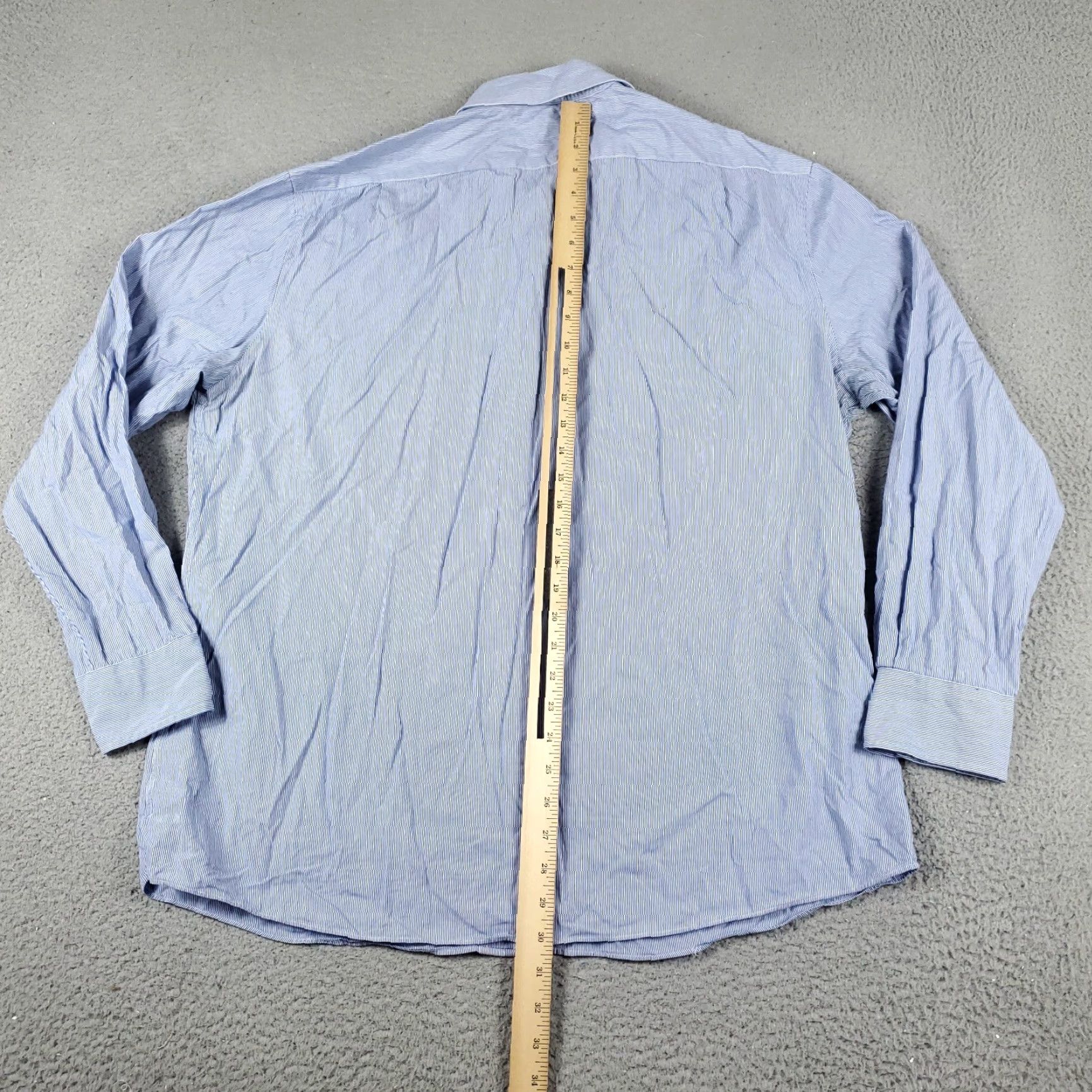 Tommy Hilfiger VINTAGE Tommy Hilfiger Shirt Mens 17.5 Blue Striped Dress Shirt Long Sleeve Button Up Size 46R - 5 Thumbnail