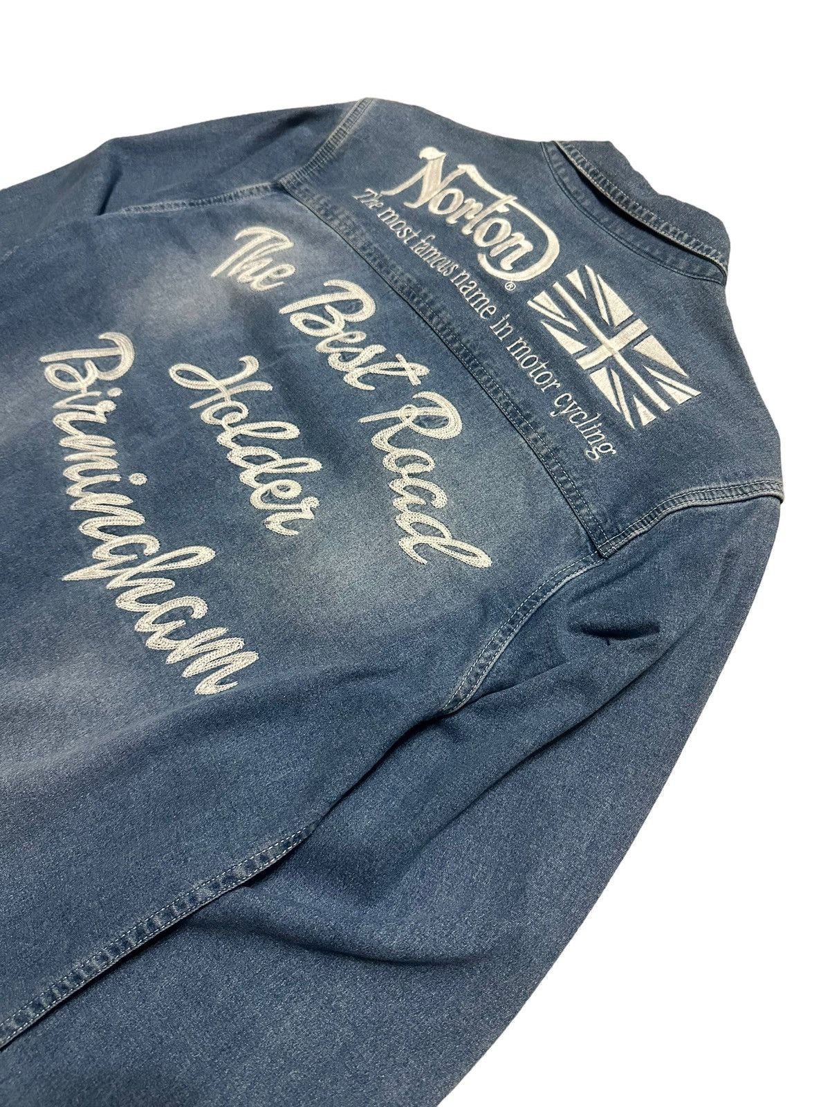 Designer × Japanese Brand × Vintage Vintage Norton Motorcycle Embroidered Blue Denim Shirts Size US M / EU 48-50 / 2 - 2 Thumbnail