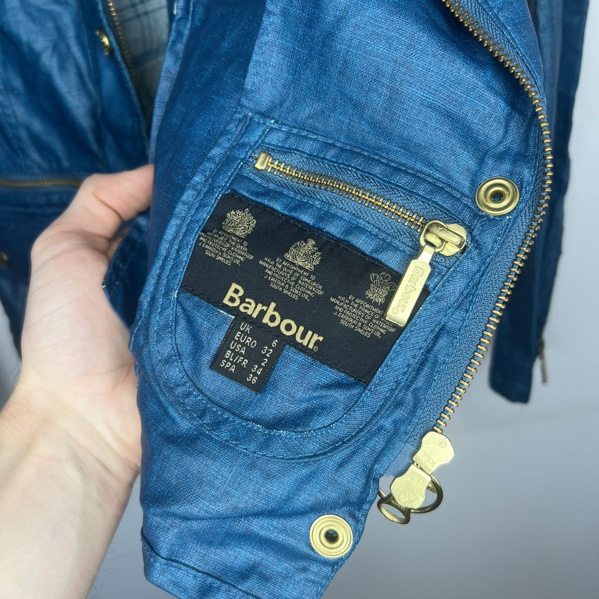 Barbour × Japanese Brand Vintage Waxed Barbour Linen Blue Jacket Coat Utility Size XS / US 0-2 / IT 36-38 - 10 Thumbnail