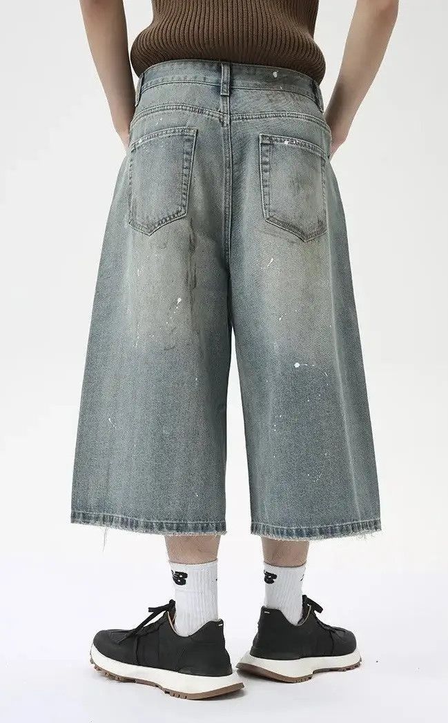 Japanese Brand Design Loose Baggy Washed Blue Wide Leg Shorts y2k Size US 33 - 2 Thumbnail