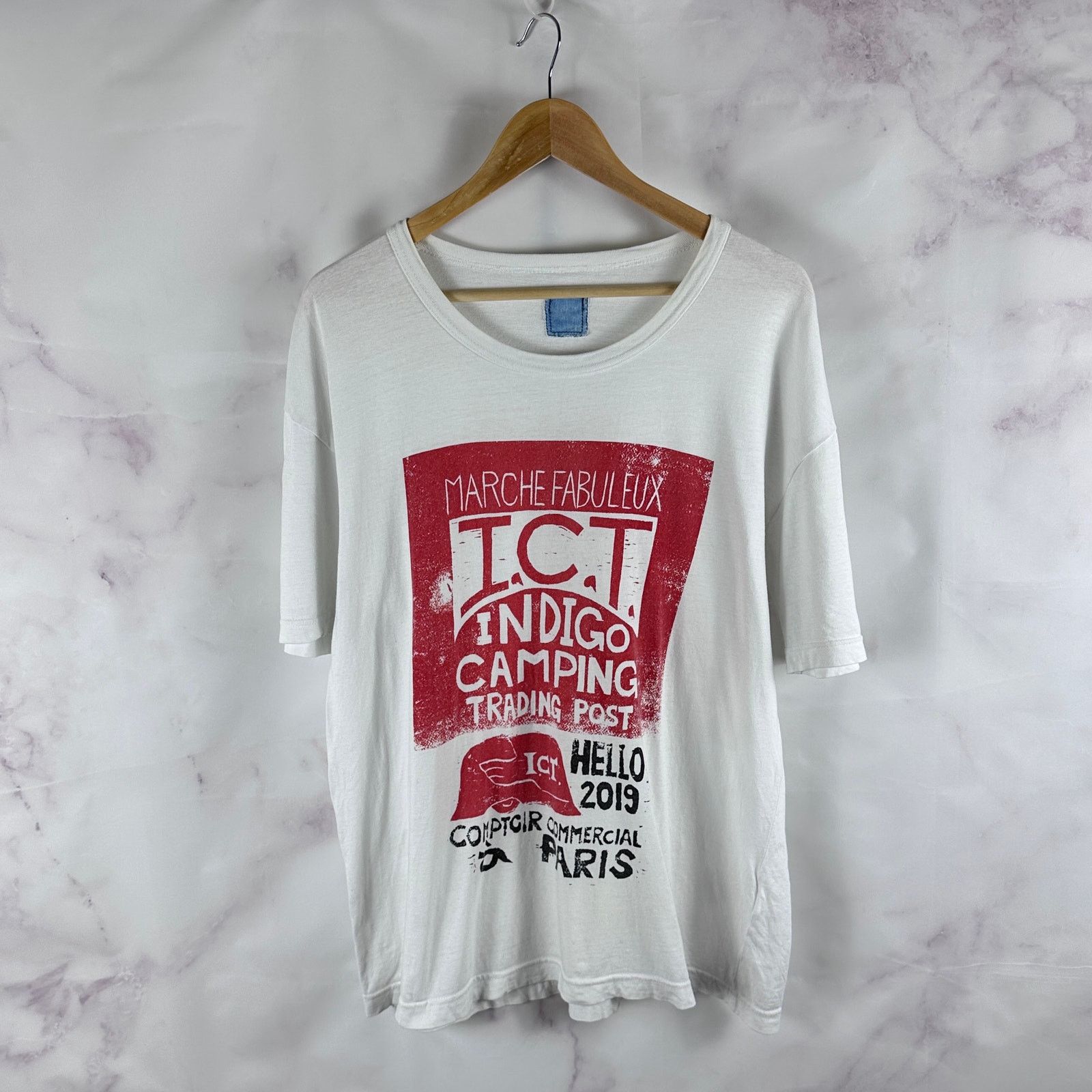 Visvim Indigo Camping Trading Post White Print Jumbo Tee Size US L / EU 52-54 / 3 - 1 Thumbnail