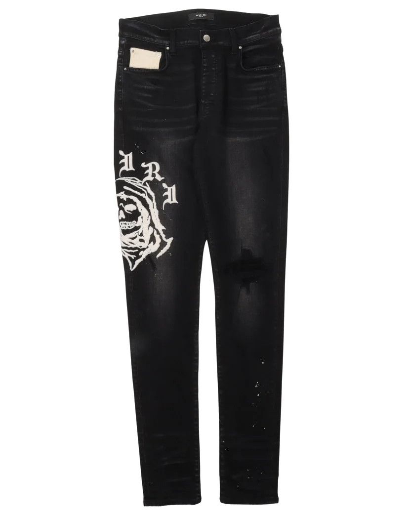 Amiri × Wes Lang o1w1db10125 Reaper Logo Jean in Black Size US 32 / EU 48 - 1 Thumbnail