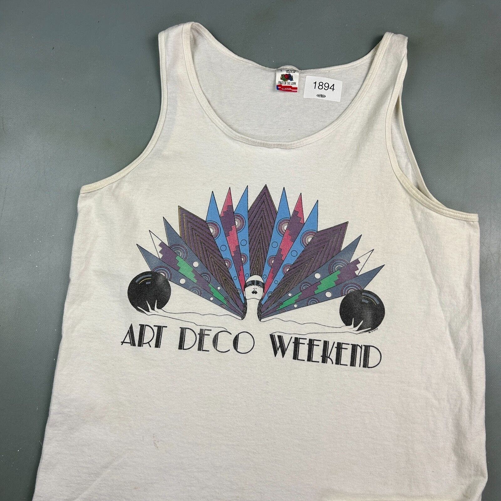 Fruit Of The Loom VINTAGE 90s | Art Deco Weekend Sleeveless Tank T-Shirt sz L Size US L / EU 52-54 / 3 - 2 Thumbnail