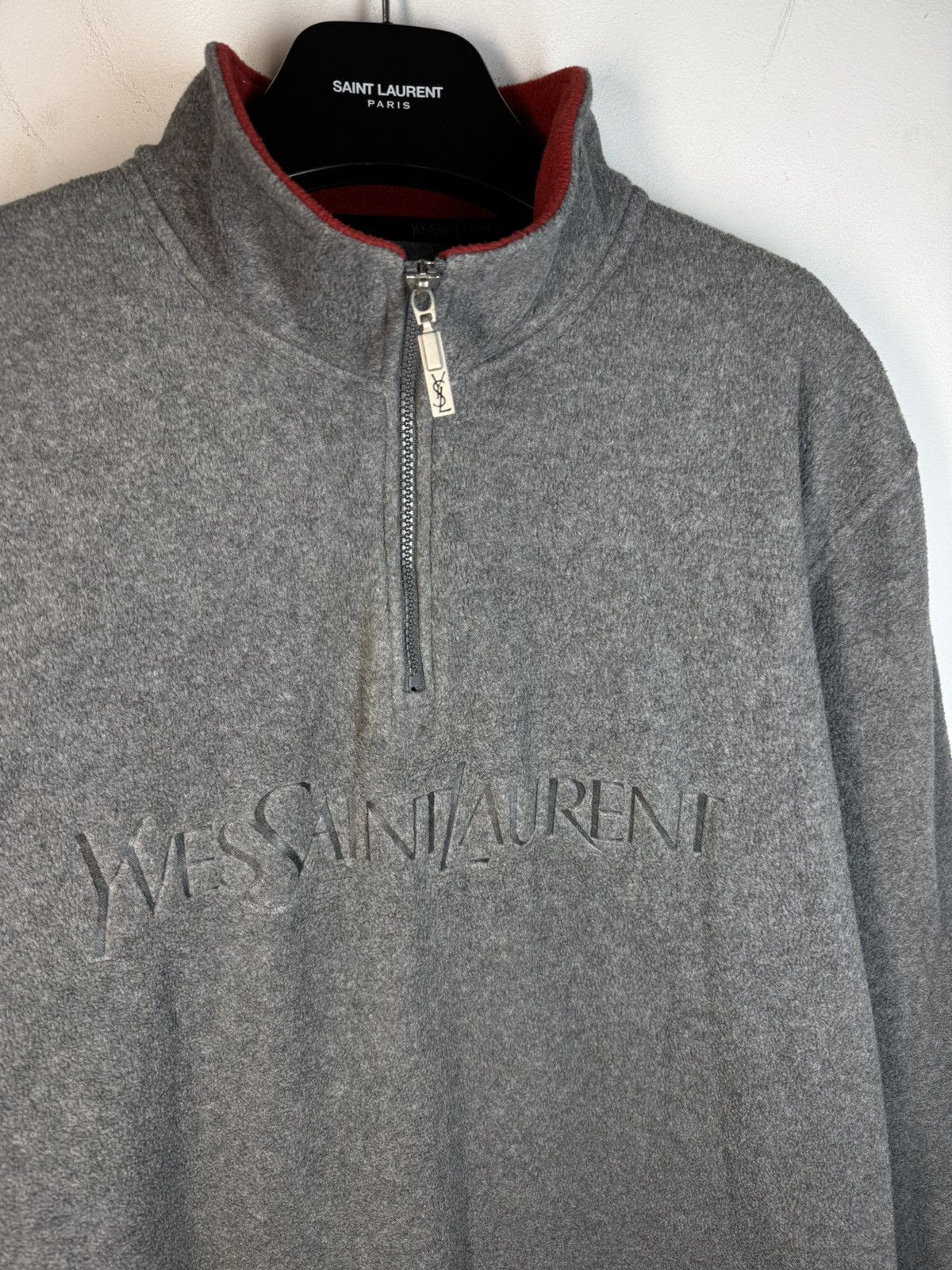Yves Saint Laurent Fleece YSL Sweatshirt Quarter Zip Big Logo Vintage Sweater Size US L / EU 52-54 / 3 - 2 Thumbnail