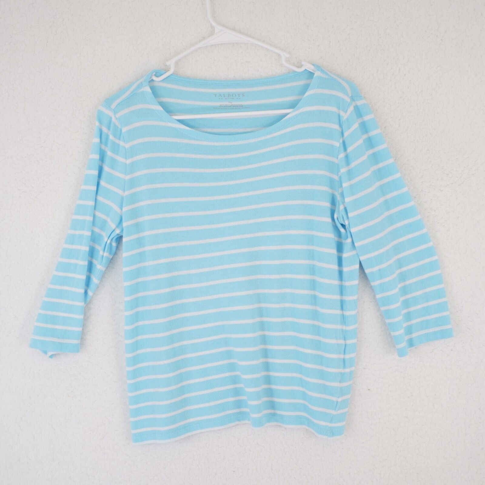 Talbots Talbots Teal Medium Horizontal Striped Scoop Neck Top / Shir Size M / US 6-8 / IT 42-44 - 1 Thumbnail