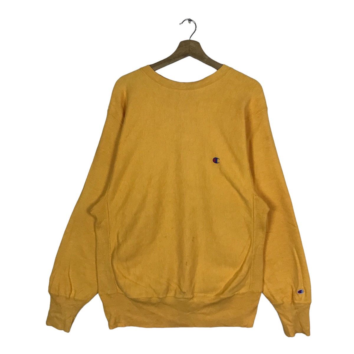 image of Vintage Champion Mini Logo Pullover Jumper Sweatshirt in Yellow, Men's (Size Large)