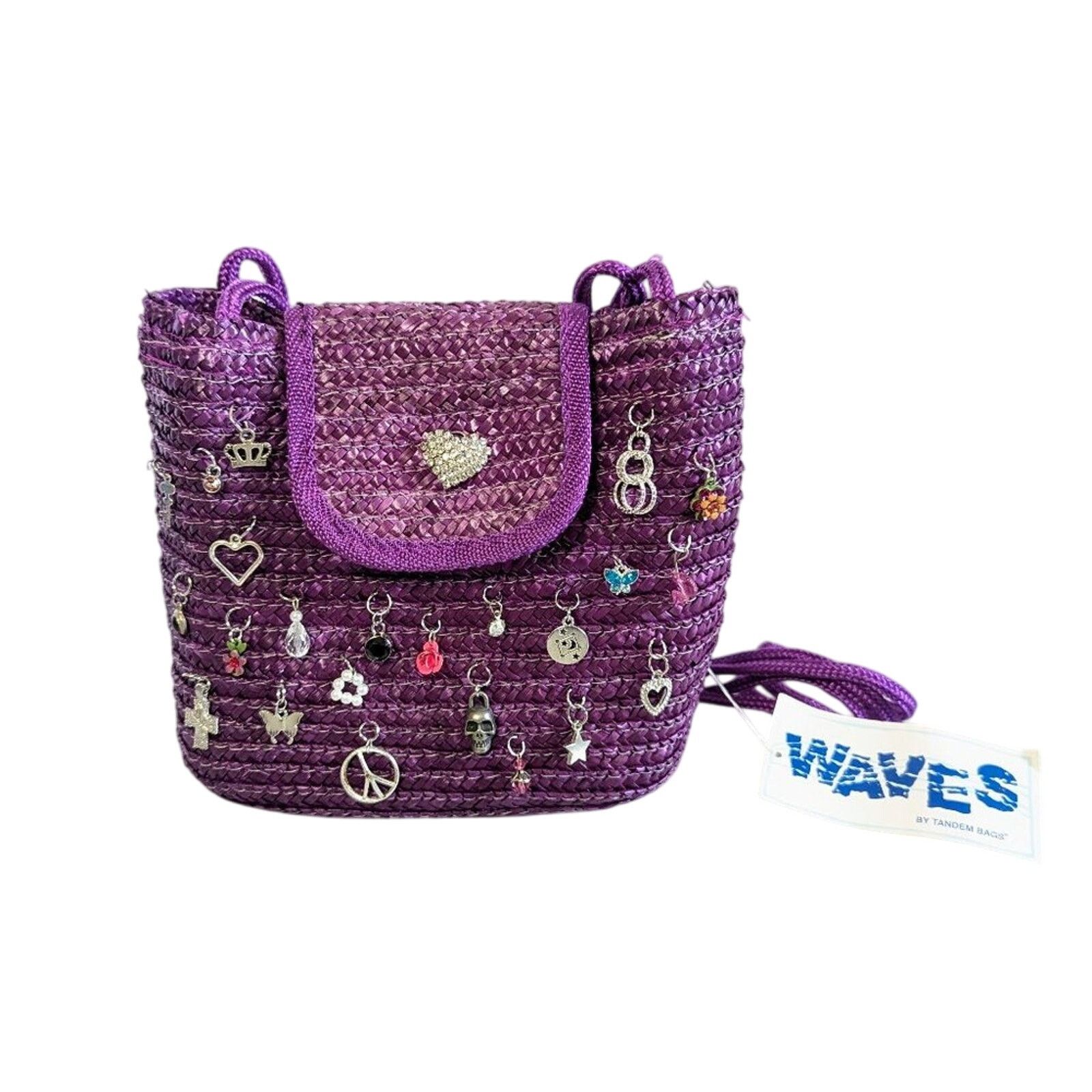 Vintage Vintage Purple Straw Crossbody Bag Upcycled Jewelry Charms Size ONE SIZE - 1 Thumbnail