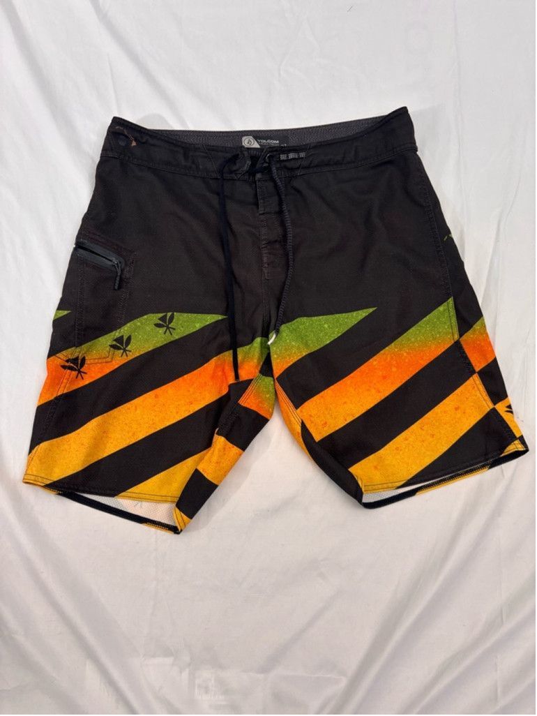 Volcom Men's Volcom Board Shorts Size 33 Black Orange Green Size US 33 - 1 Thumbnail