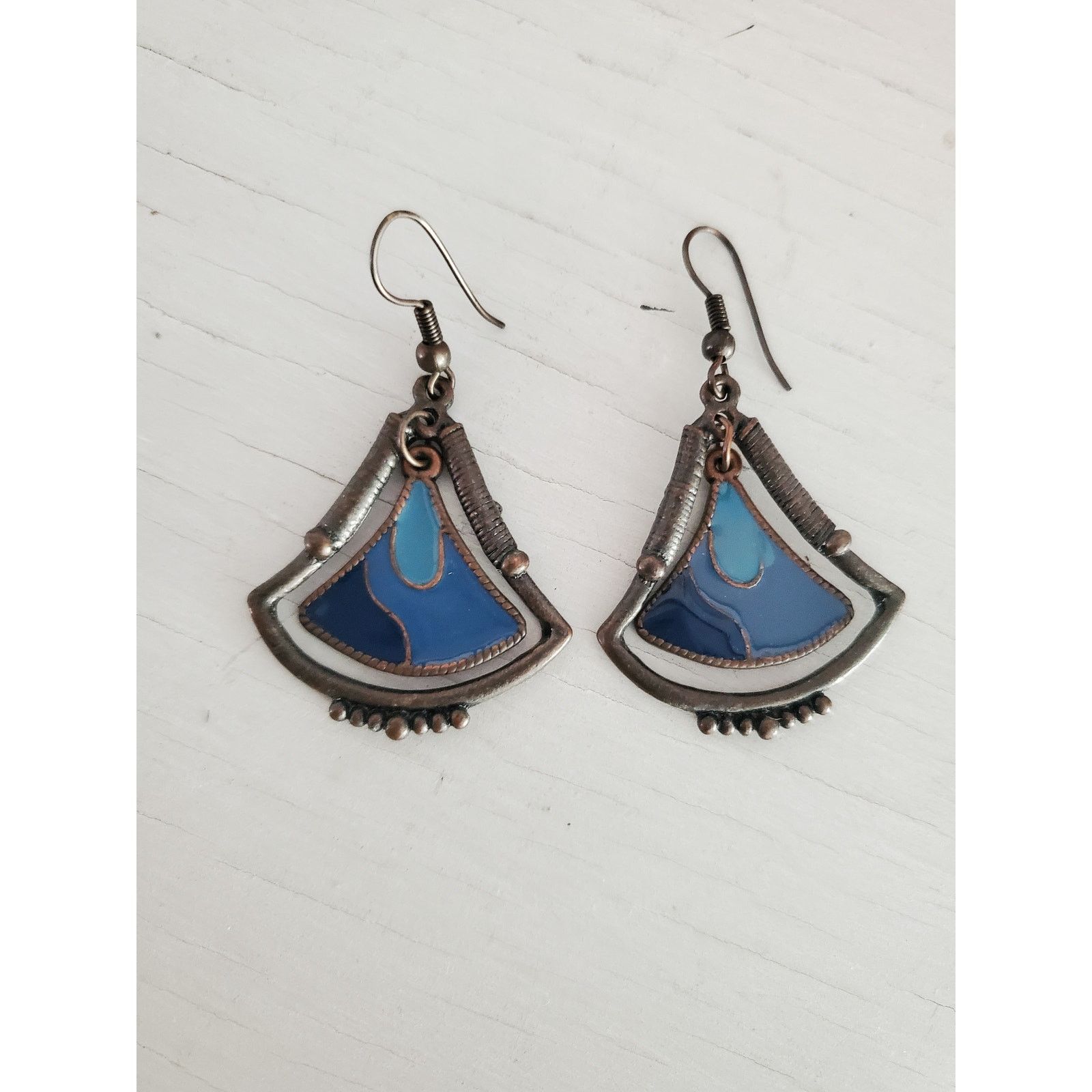 Other Vintage Silver-tone Blue Enamel Fan Dangle Earrings Size ONE SIZE - 2 Thumbnail