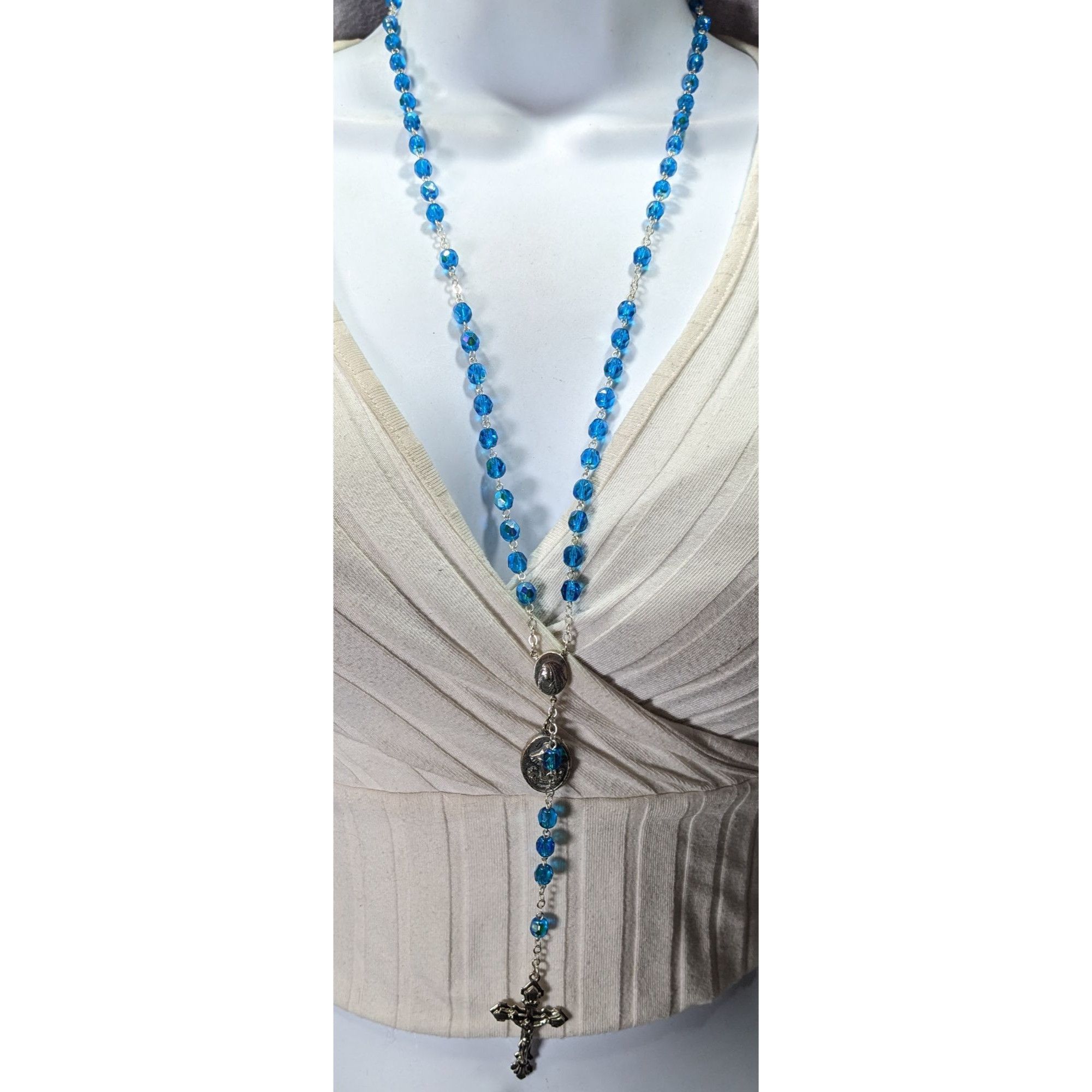 Other Catholic Blue Crystal Glass Beaded Rosary With Silver Crucif Size ONE SIZE - 2 Thumbnail