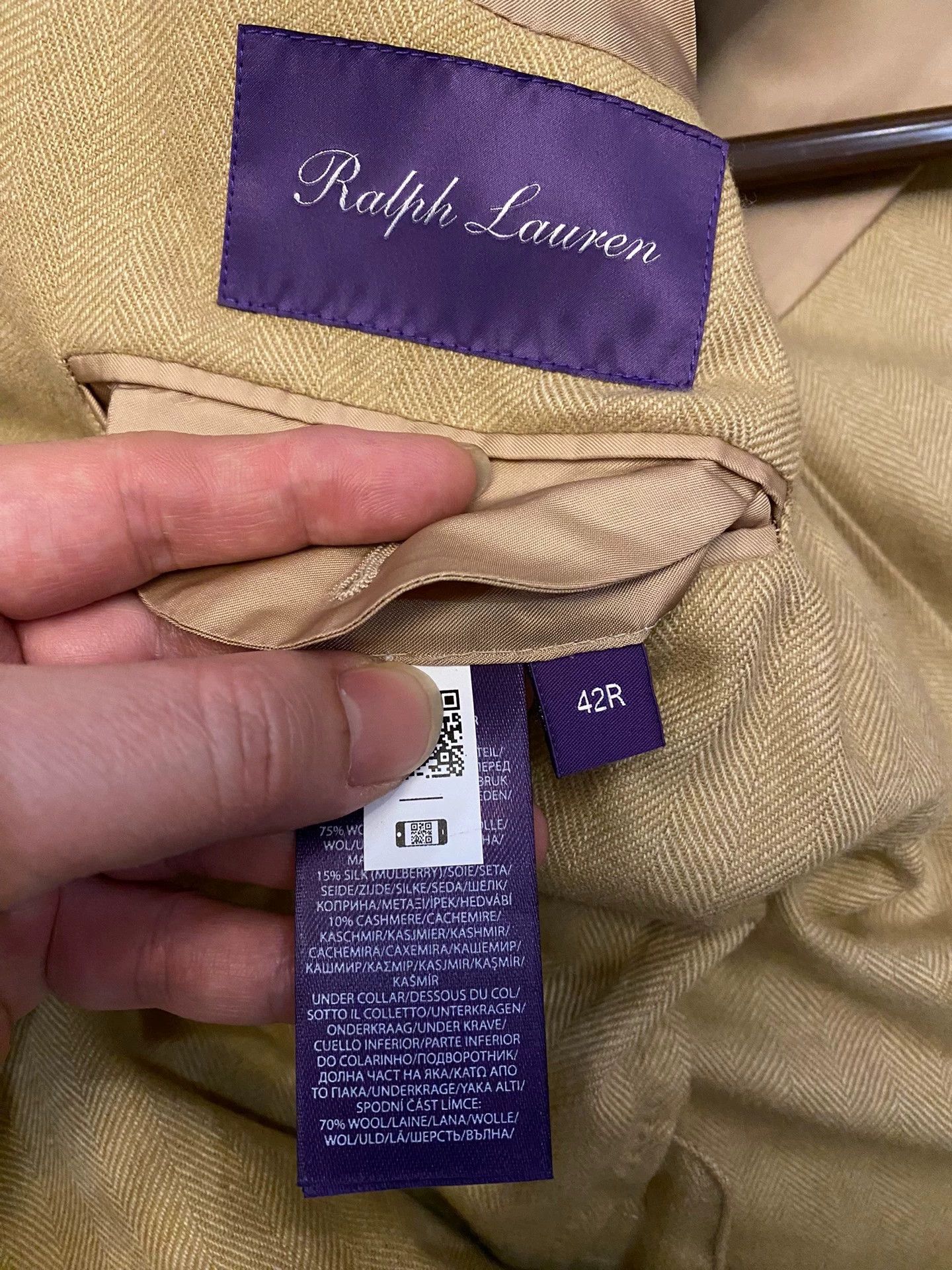 Polo Ralph Lauren RL Purple Label Kent Herringbone Cashmere Wool Suit Italy Size 42R - 7 Thumbnail
